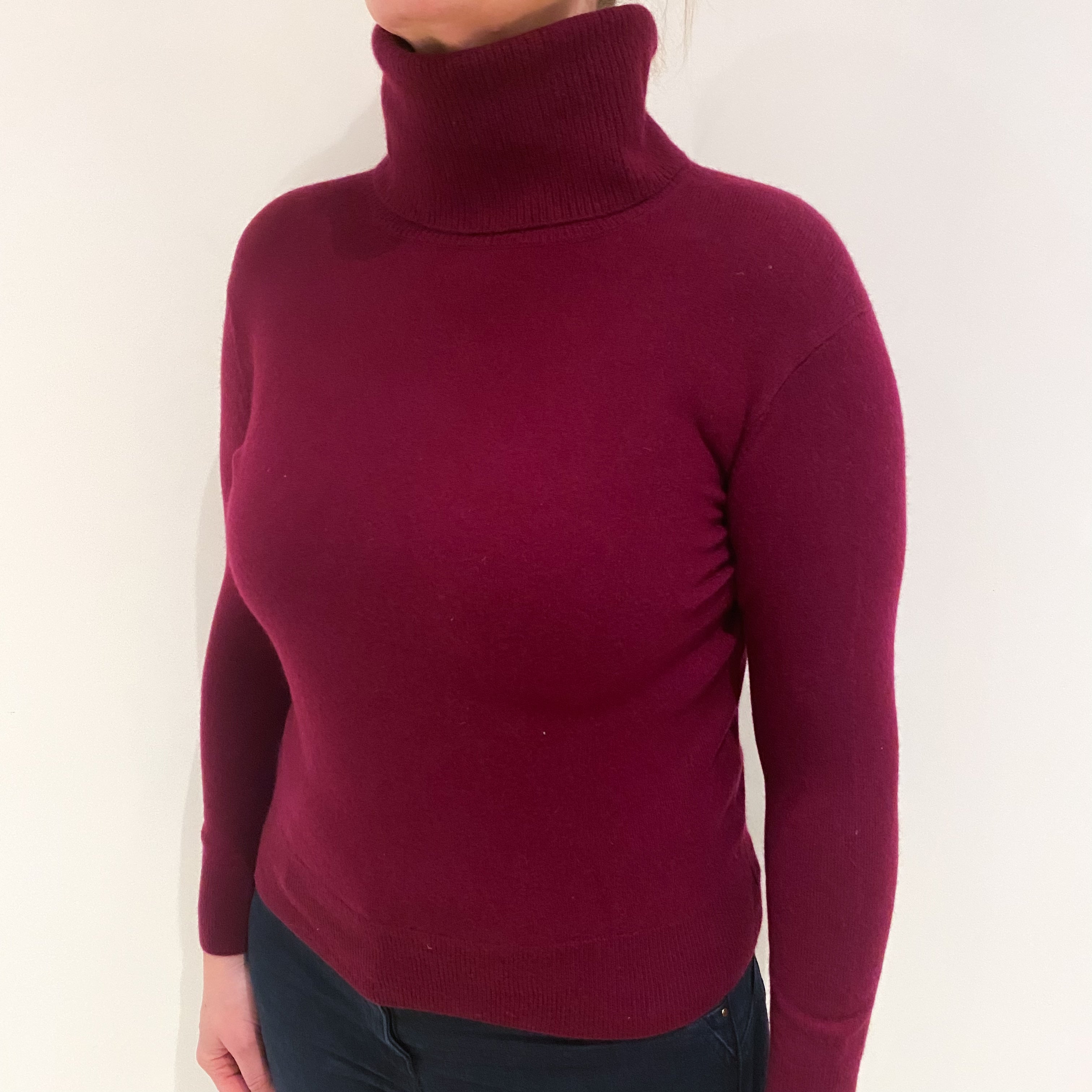 Mulberry Purple Cashmere Polo Neck Jumper Large