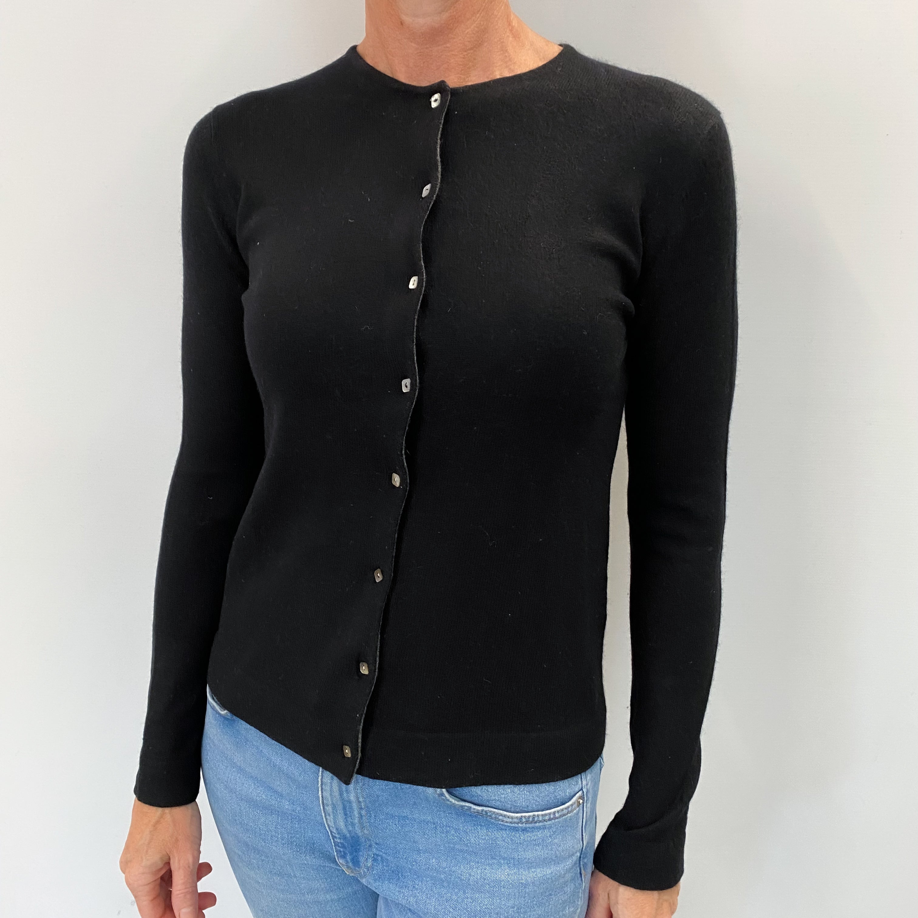 Black Cashmere Crew Neck Cardigan Small