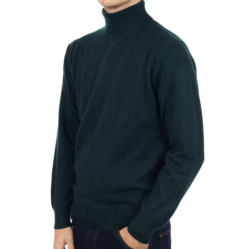 Men's Deep Pine Green Cashmere Polo Neck Jumper Medium