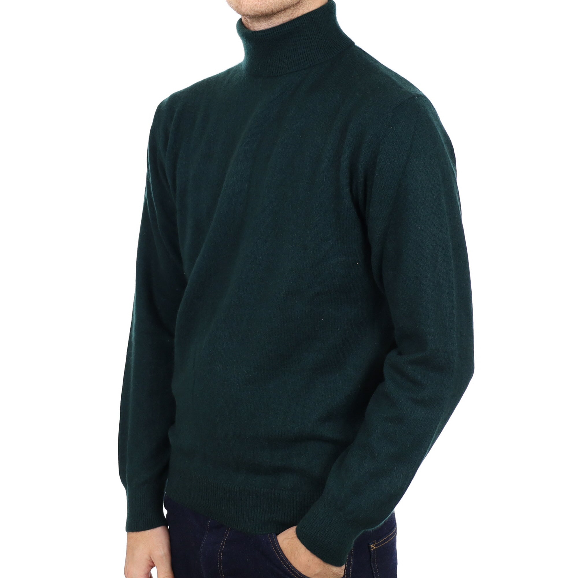 Men's Deep Pine Green Cashmere Polo Neck Jumper Medium