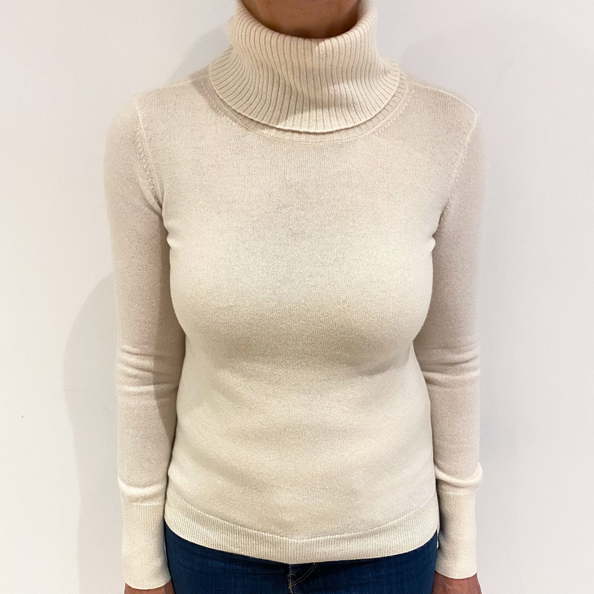 Cream Cashmere Loose Polo Neck Jumper Medium