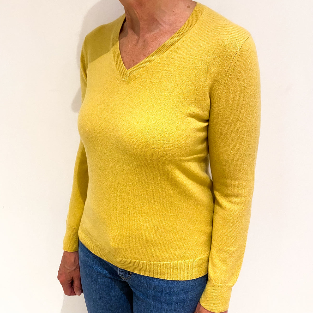 Mustard Yellow Cashmere V Neck Jumper Medium