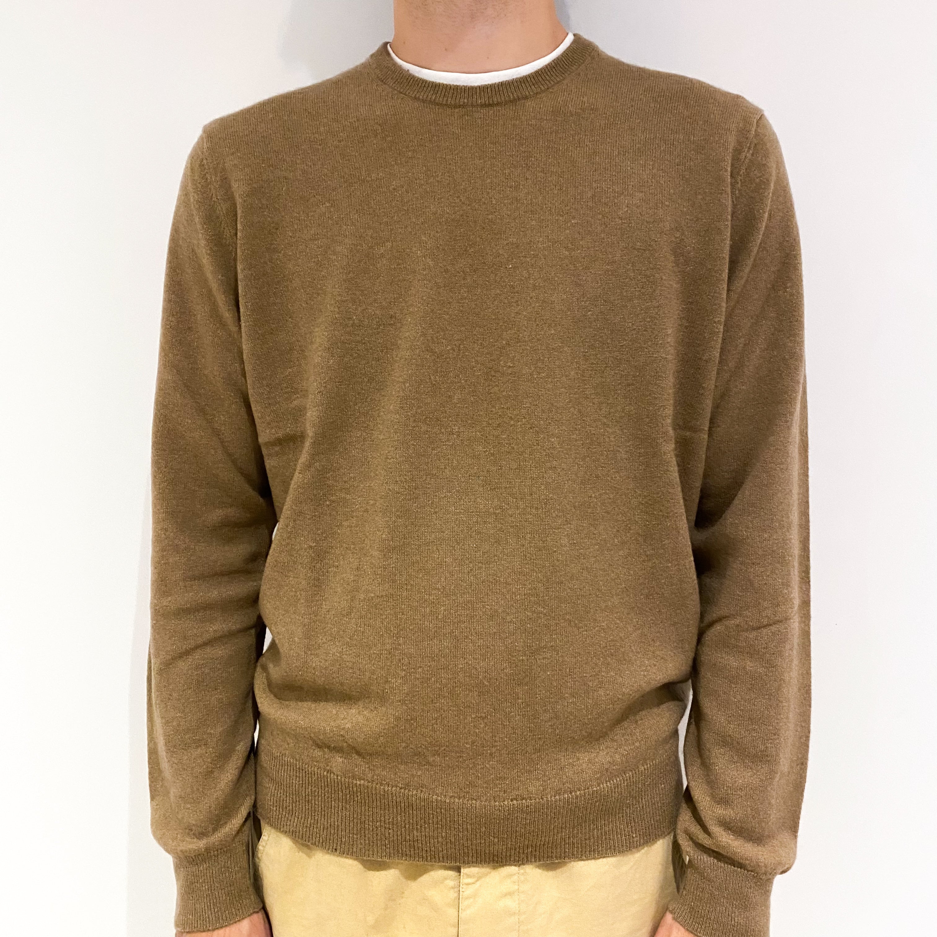 Men's Butterscotch Brown Cashmere Crew Neck Jumper Large