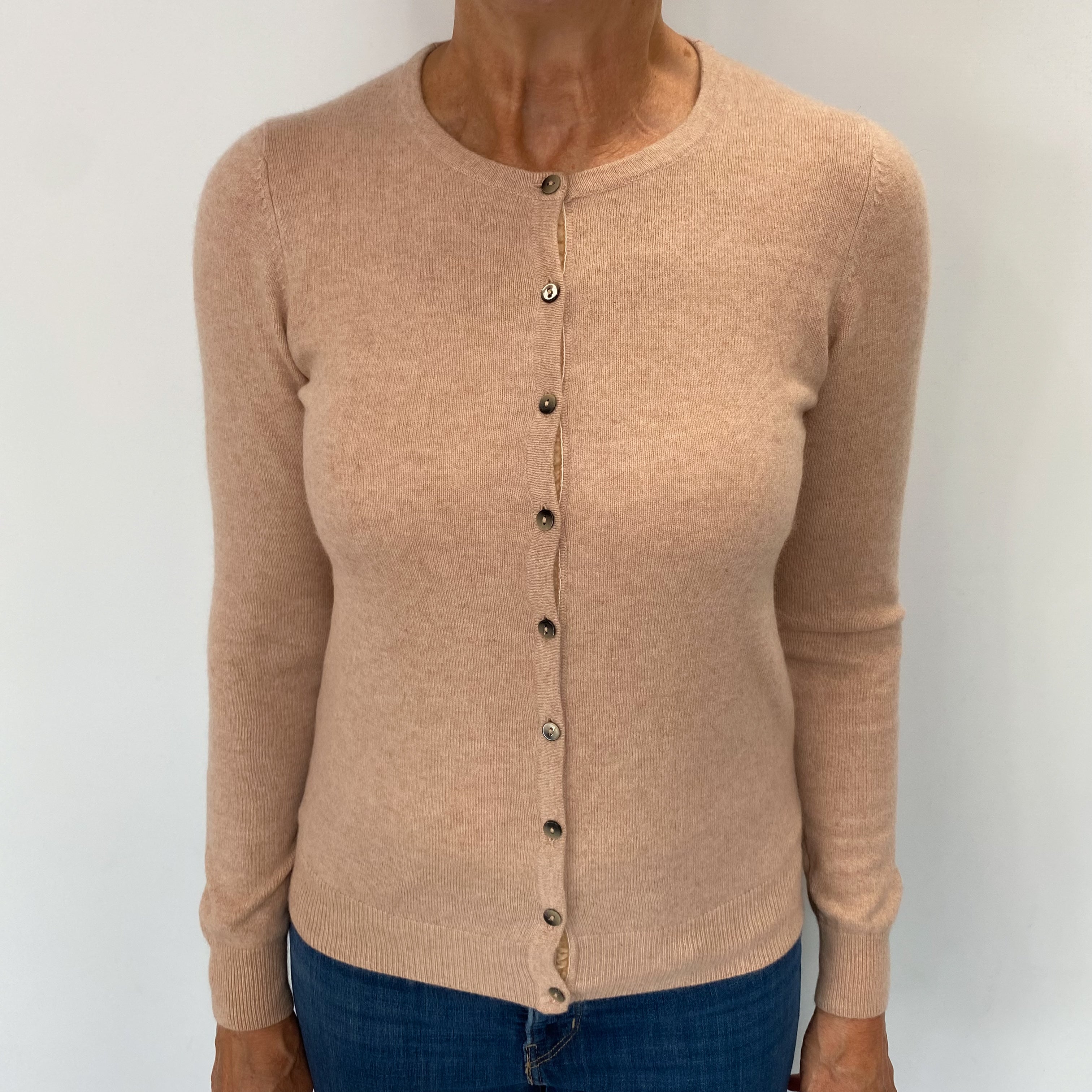 Beige Cashmere Crew Neck Cardigan Medium