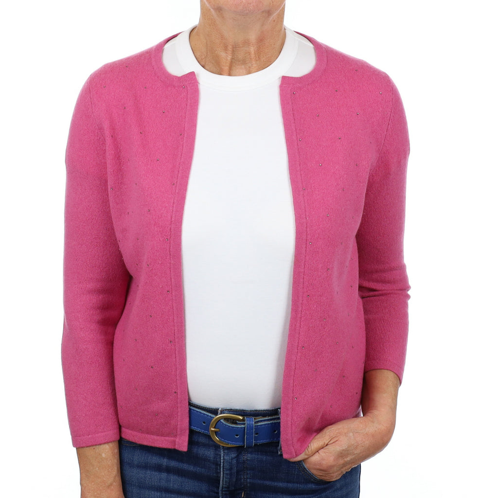 Raspberry Pink Embellished Cashmere Edge To Edge Cardigan Medium