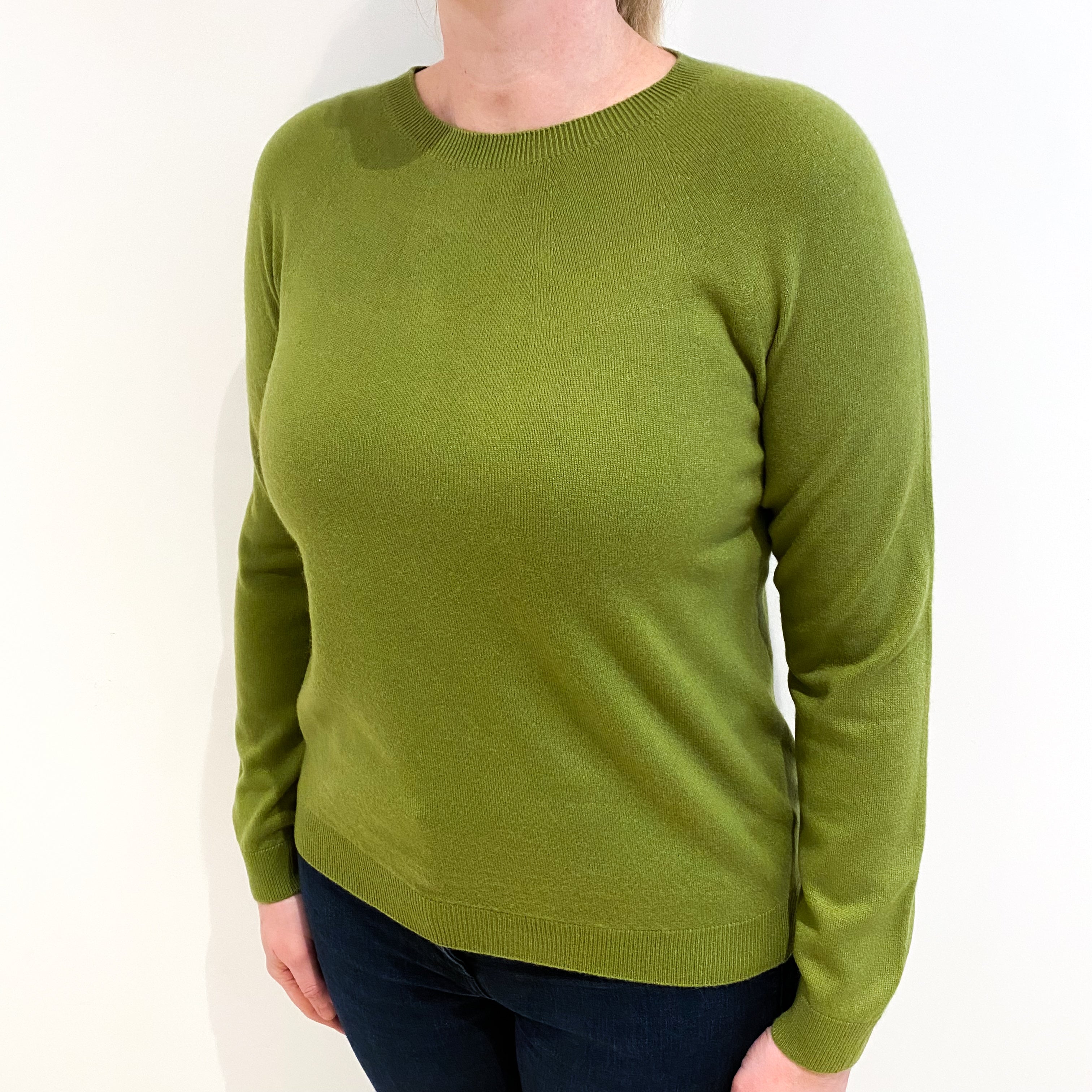 Olive Green Cashmere Crew Neck Jumper Large