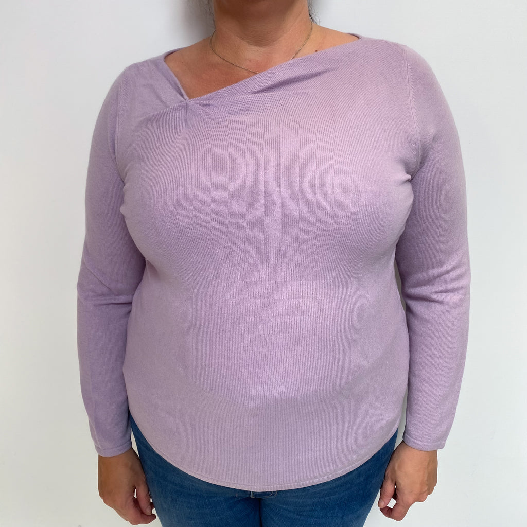 Lilac Purple Cashmere Gathered Neck Jumper Extra Large