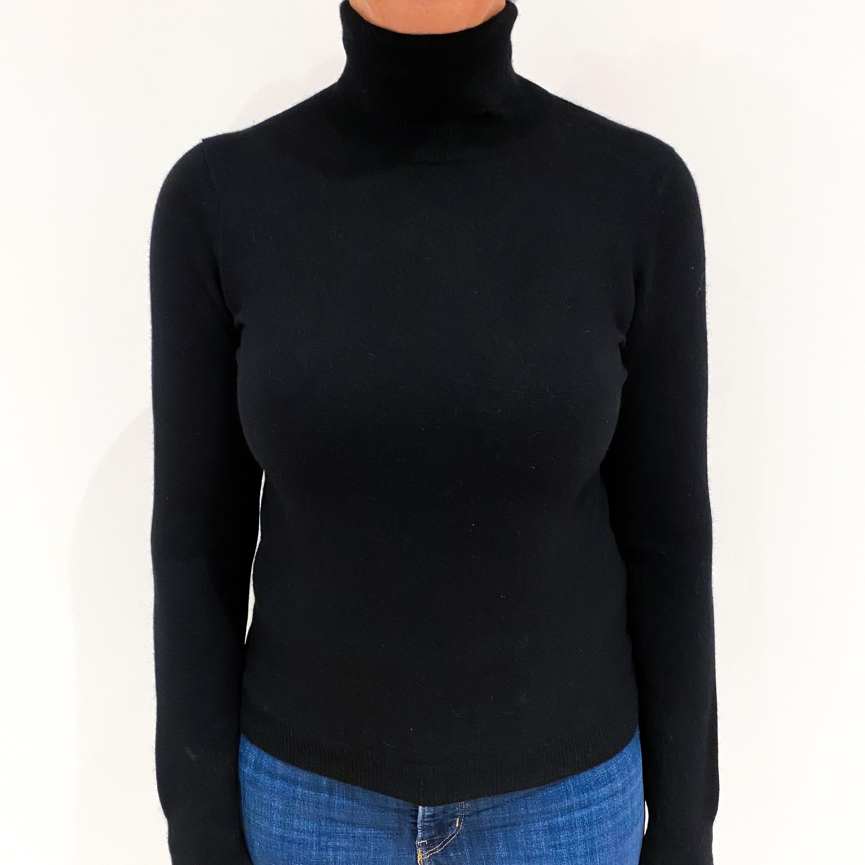 Black Cashmere Polo Neck Jumper Medium