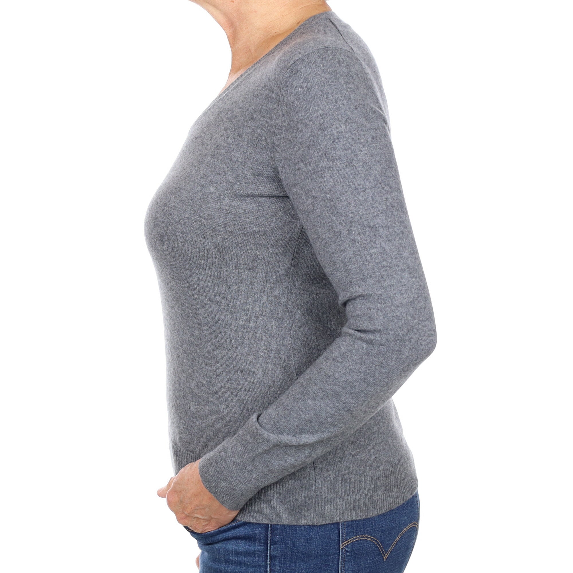 Slate Grey Cashmere V Neck Jumper Medium