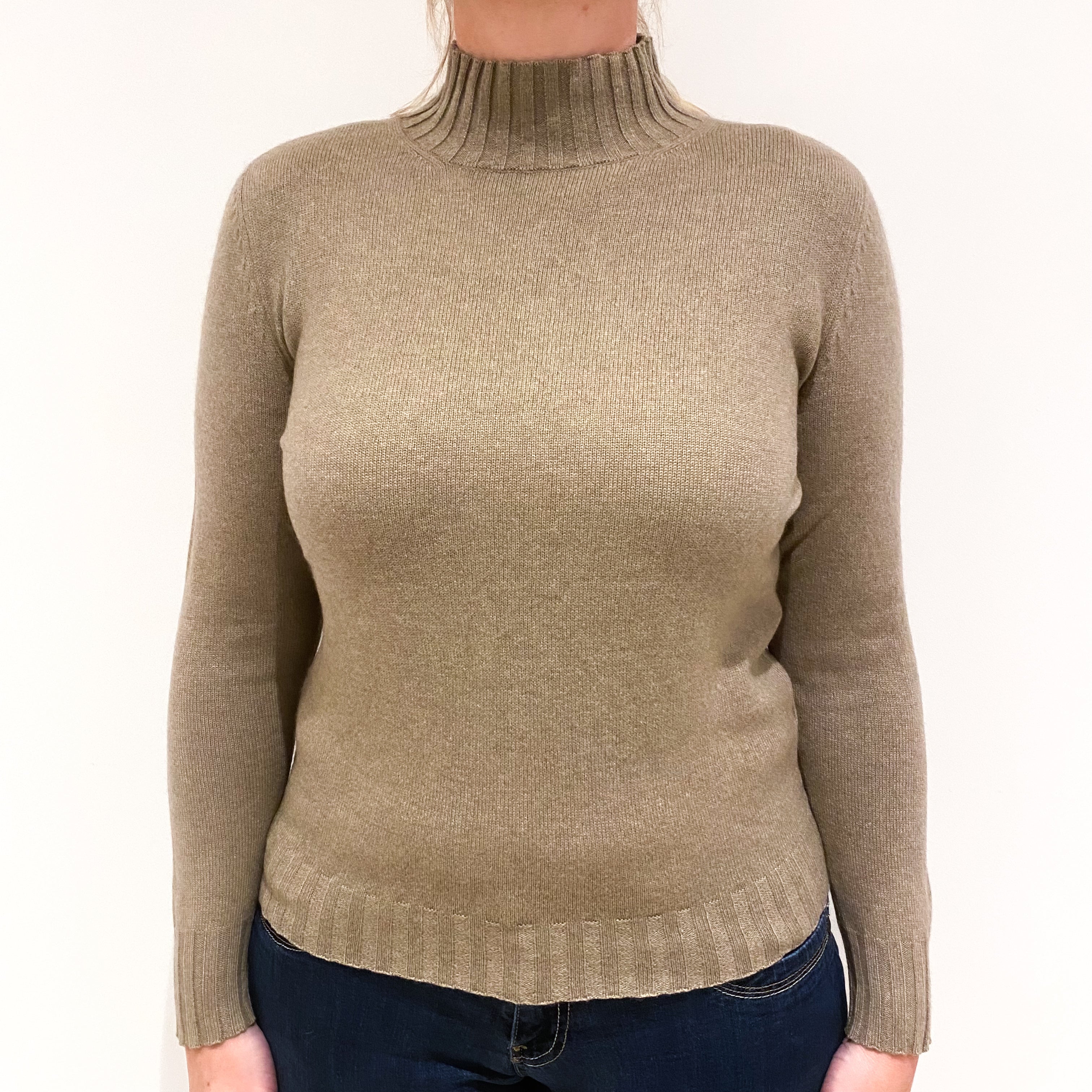 Taupe Brown Cashmere Turtle Neck Jumper Large