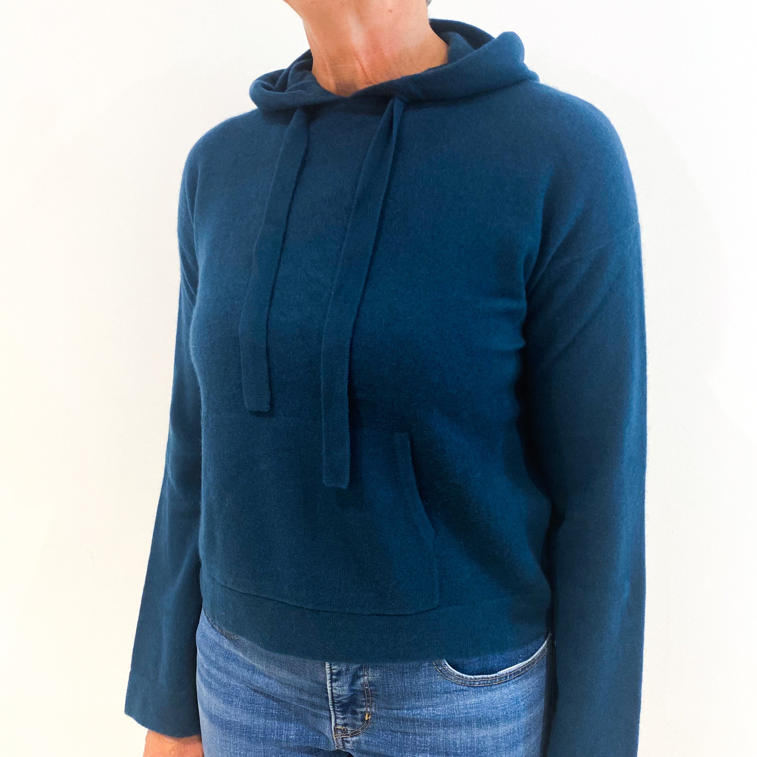 Peacock Blue Cashmere Hooded Jumper Medium