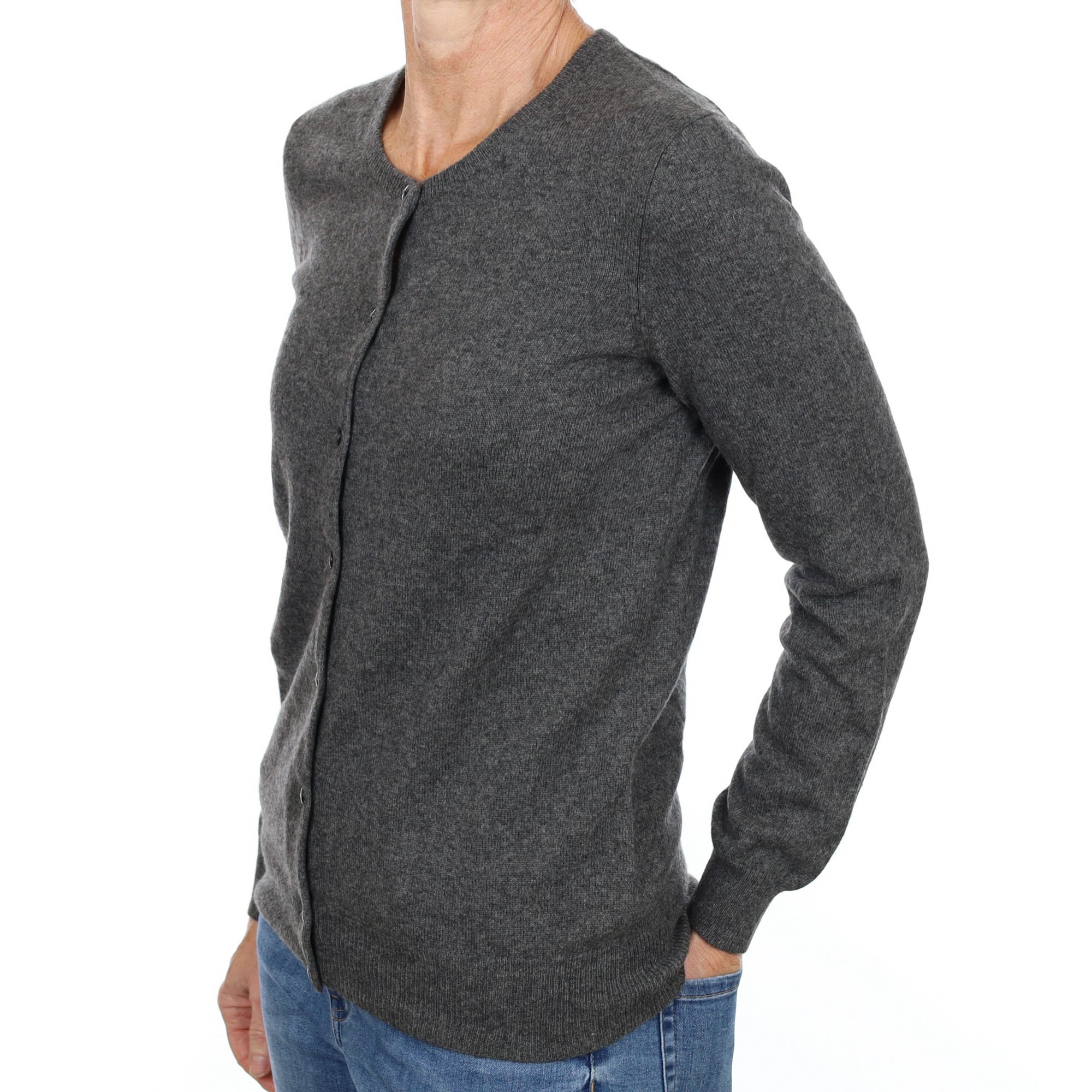 Slate Grey Cashmere Crew Neck Cardigan Small