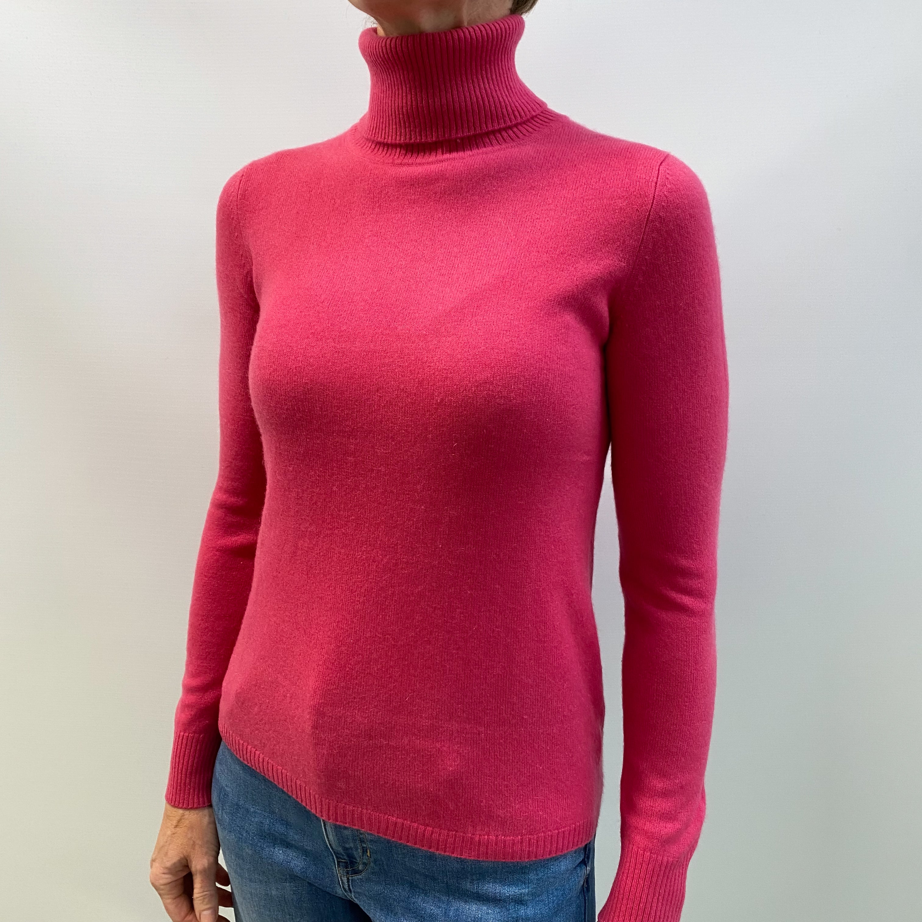 Rose Pink Cashmere Polo Neck Jumper Small
