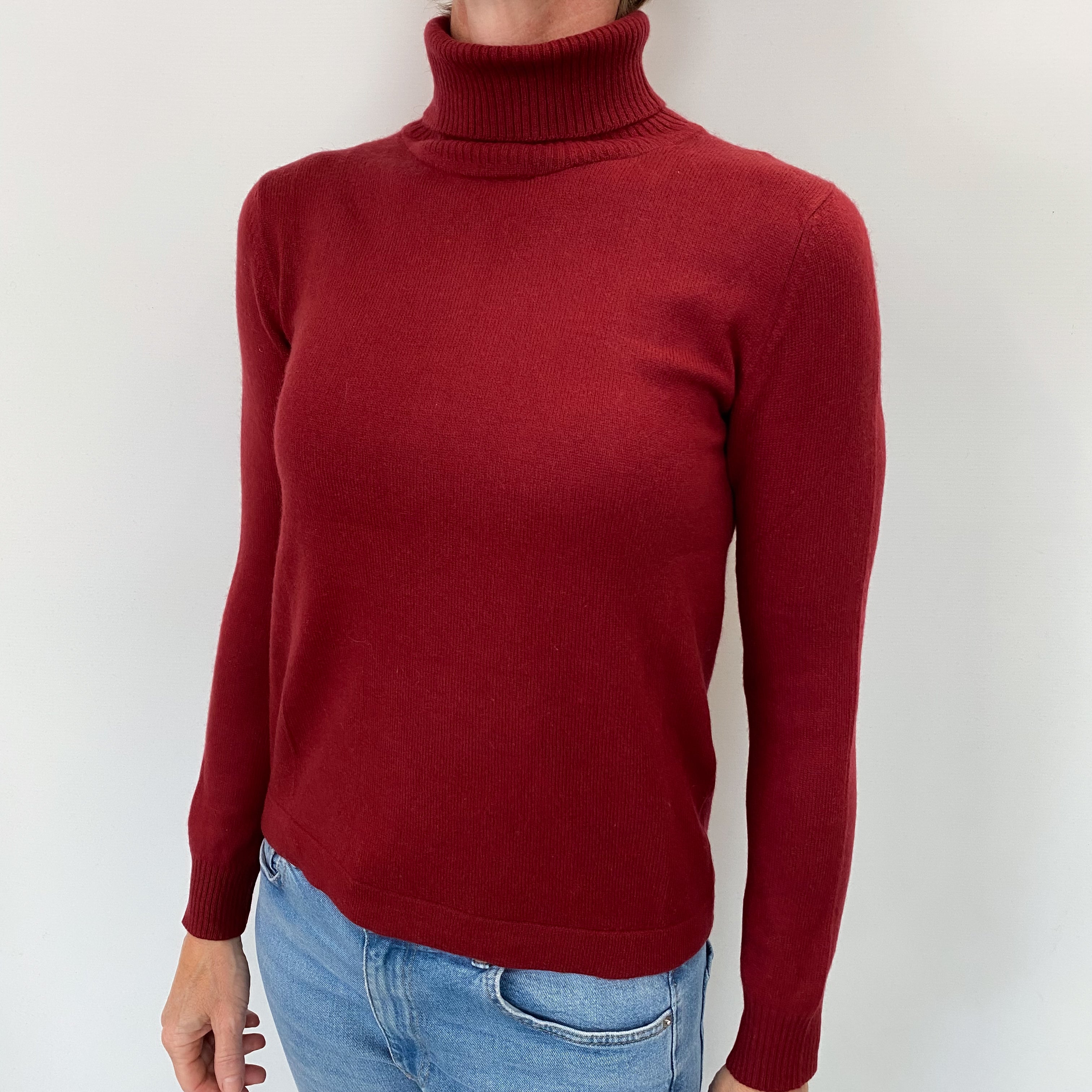 Burgundy Red Cashmere Polo Neck Jumper Small
