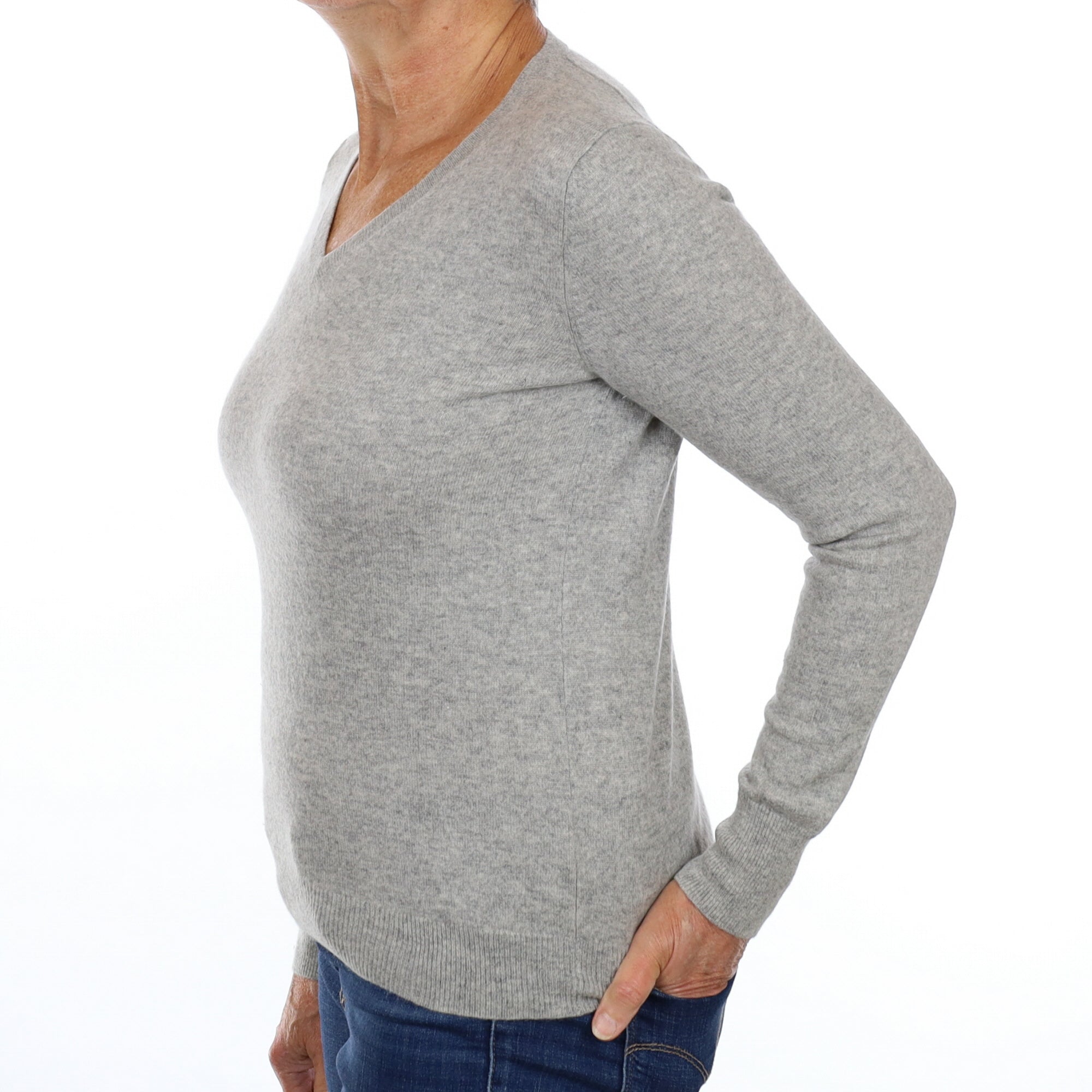 Smoke Grey Cashmere V Neck Jumper Medium