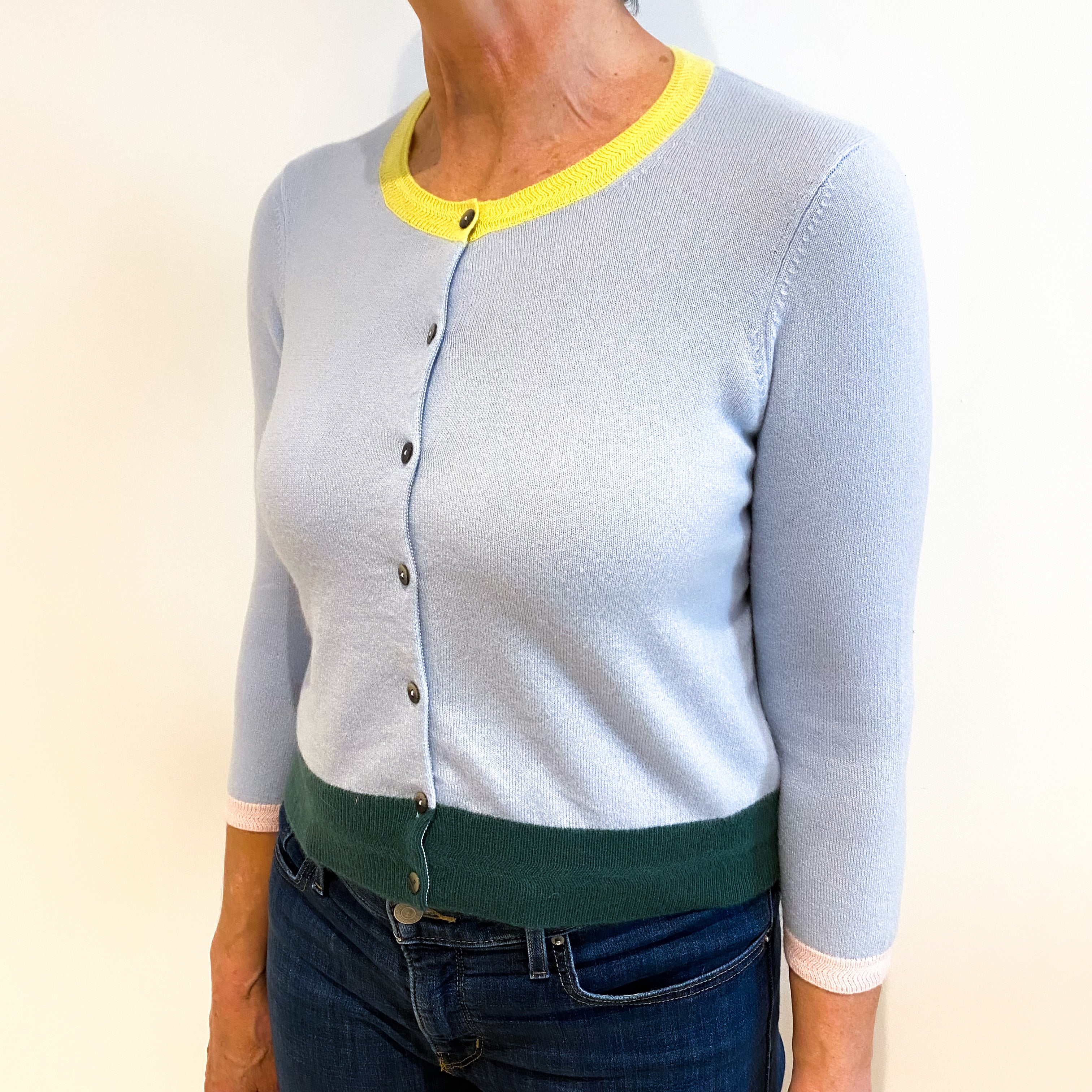 Pale Blue Cashmere Crew Neck Cardigan Medium