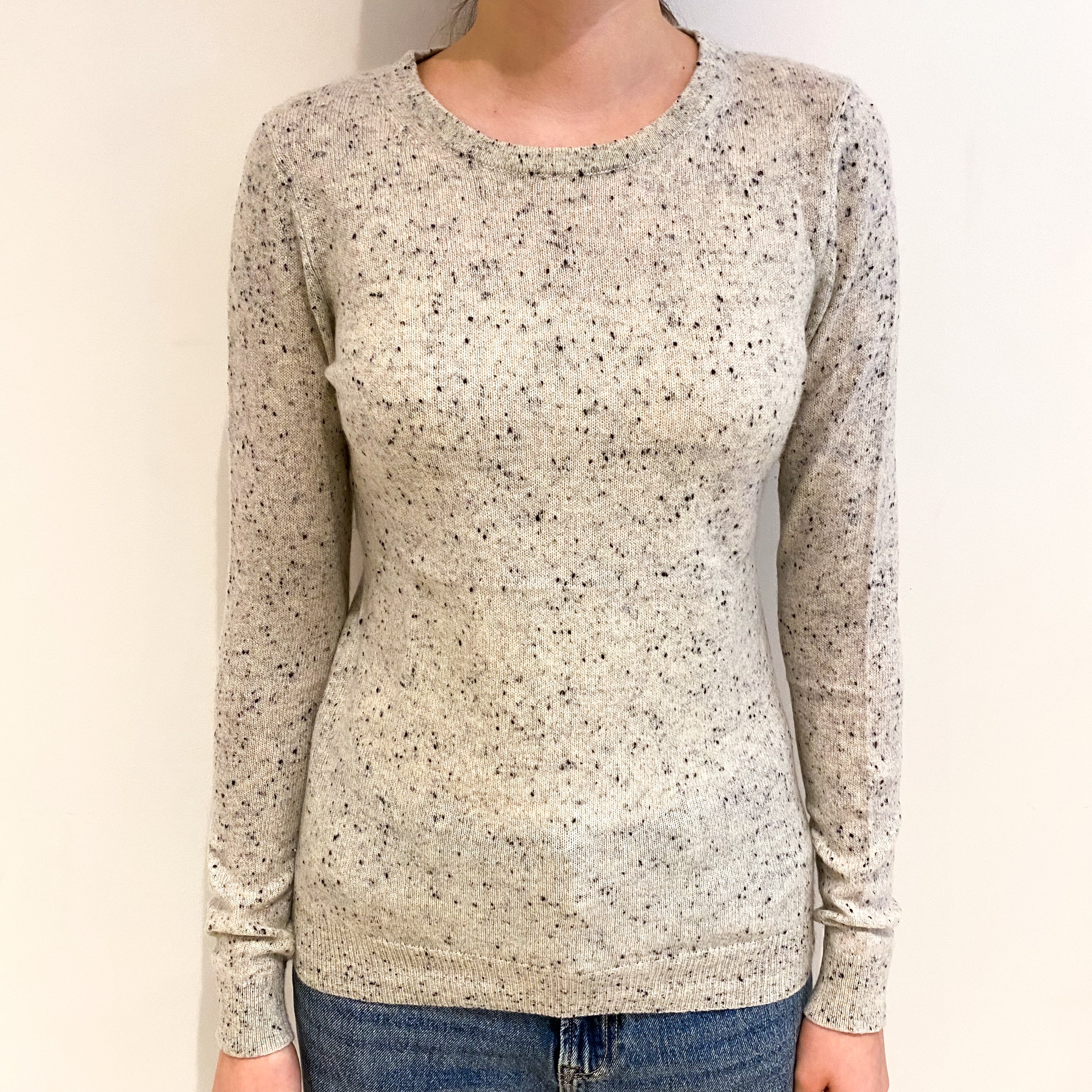 Grey Flecked Cashmere Crew Neck Jumper Extra Small