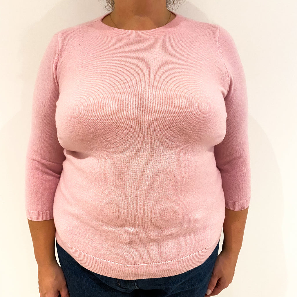 Shell Pink 3/4 Sleeved Cashmere Crew Neck Jumper Extra Large