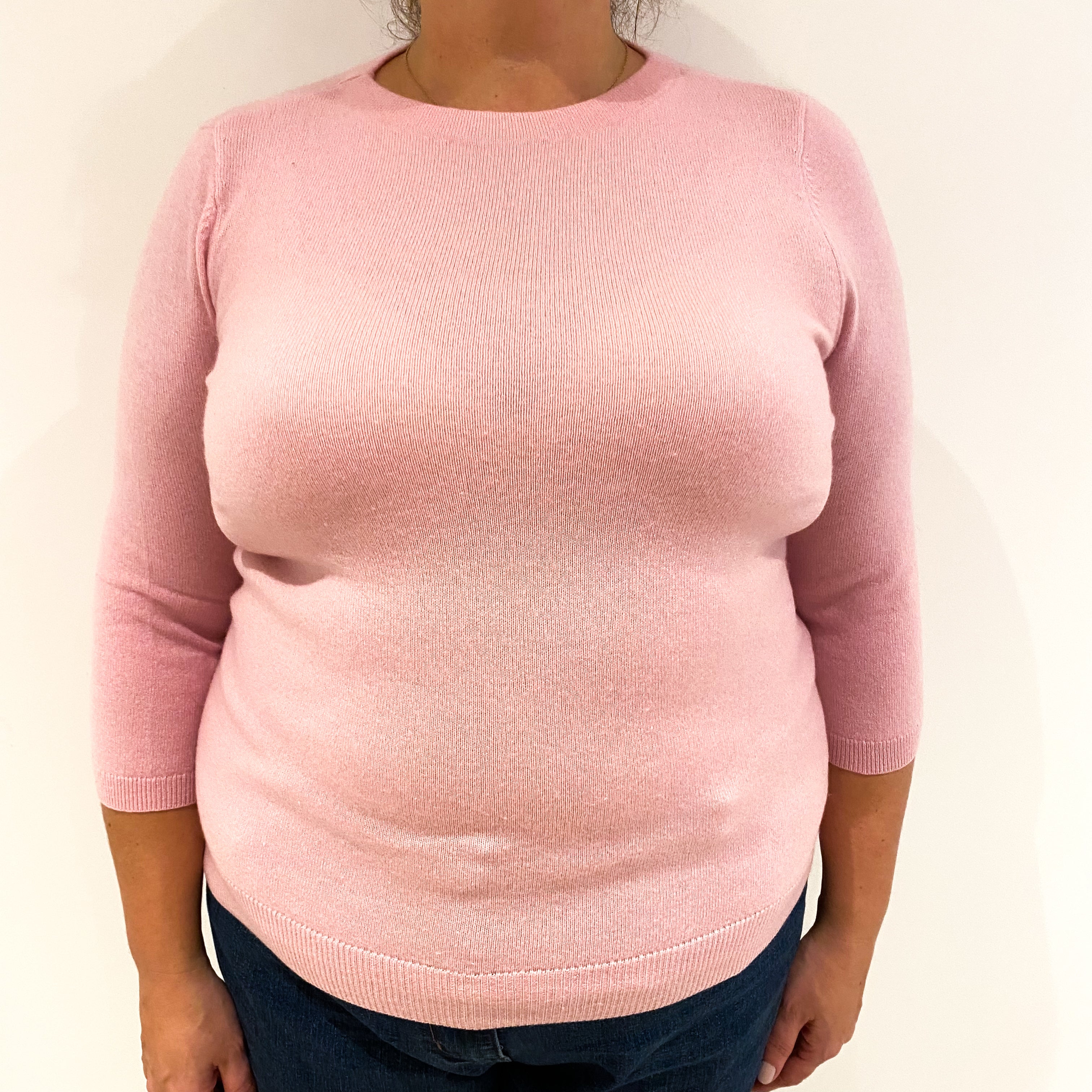 Shell Pink 3/4 Sleeved Cashmere Crew Neck Jumper Extra Large