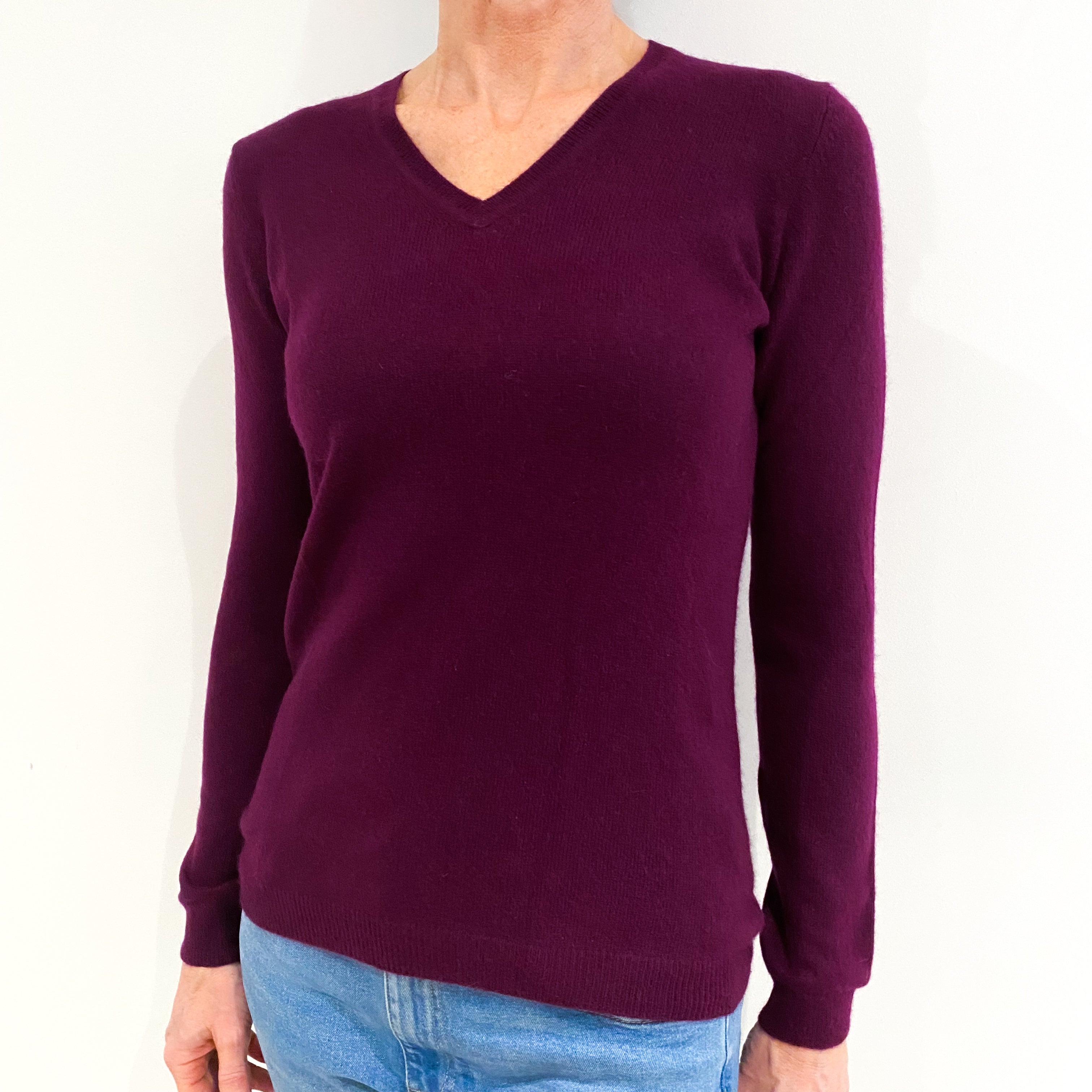Mulberry Purple Cashmere V Neck Jumper Small