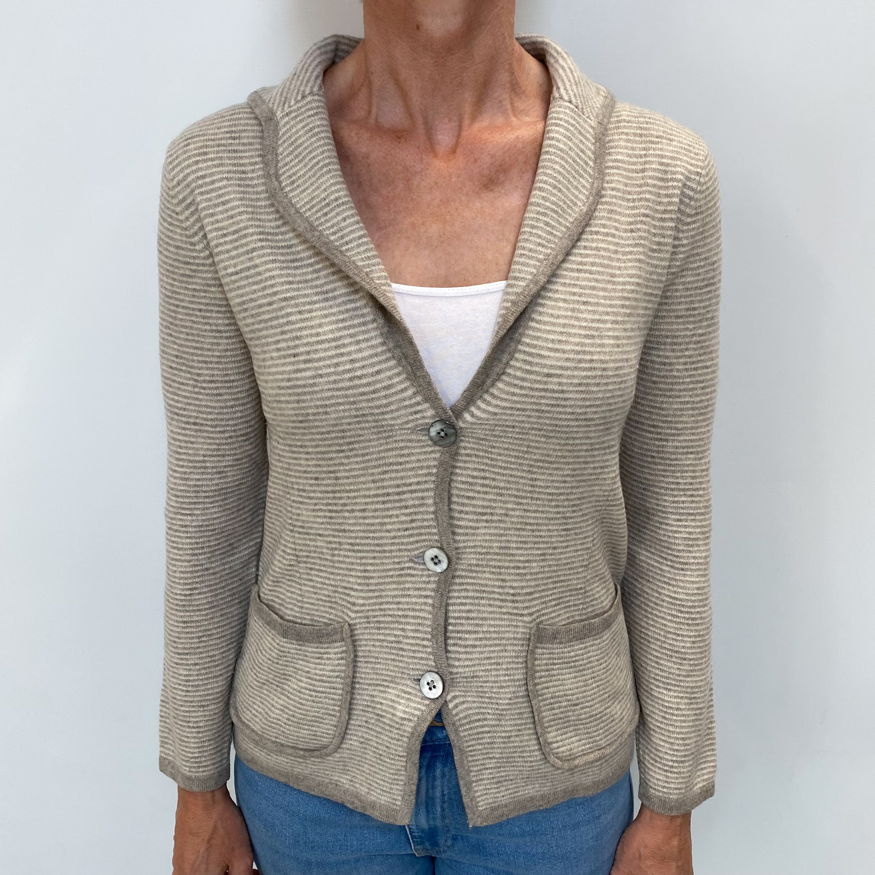 Fawn Brown Stripe Cashmere Jacket with Pockets Small