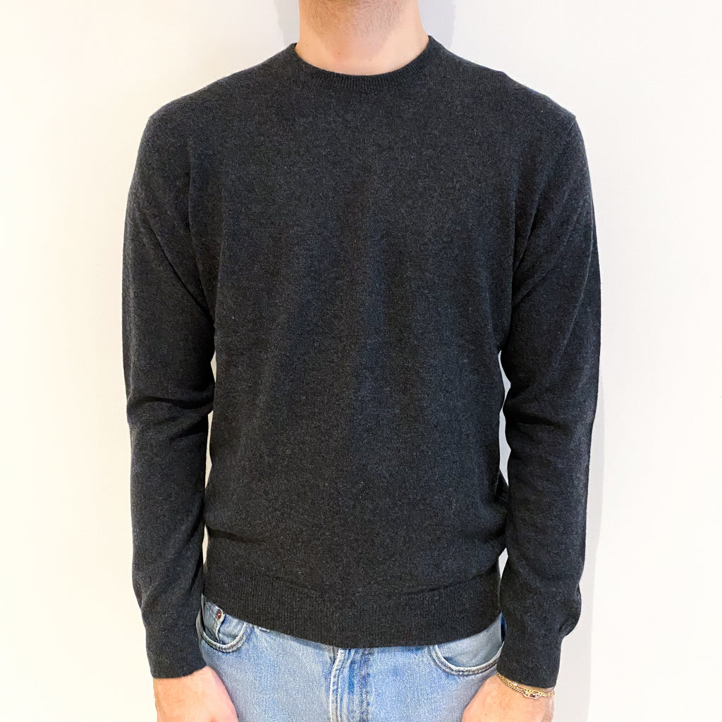 Men's Charcoal Grey Cashmere Crew Neck Jumper Large