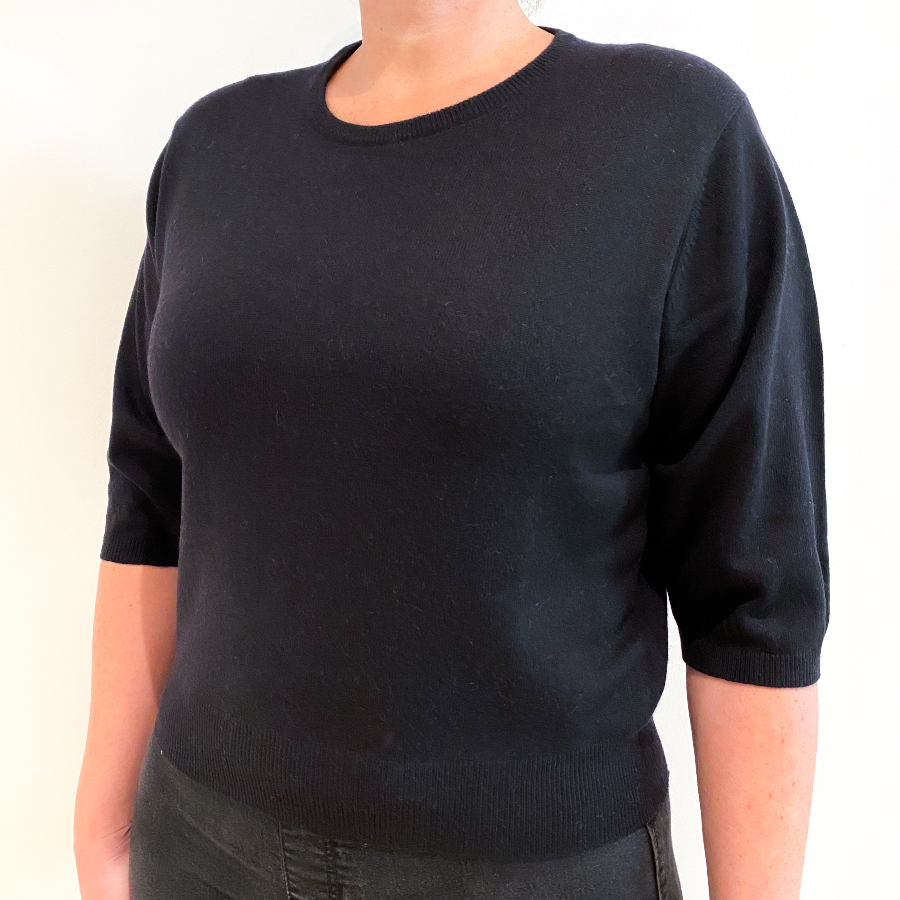 Black Cashmere Short Sleeve Jumper Large