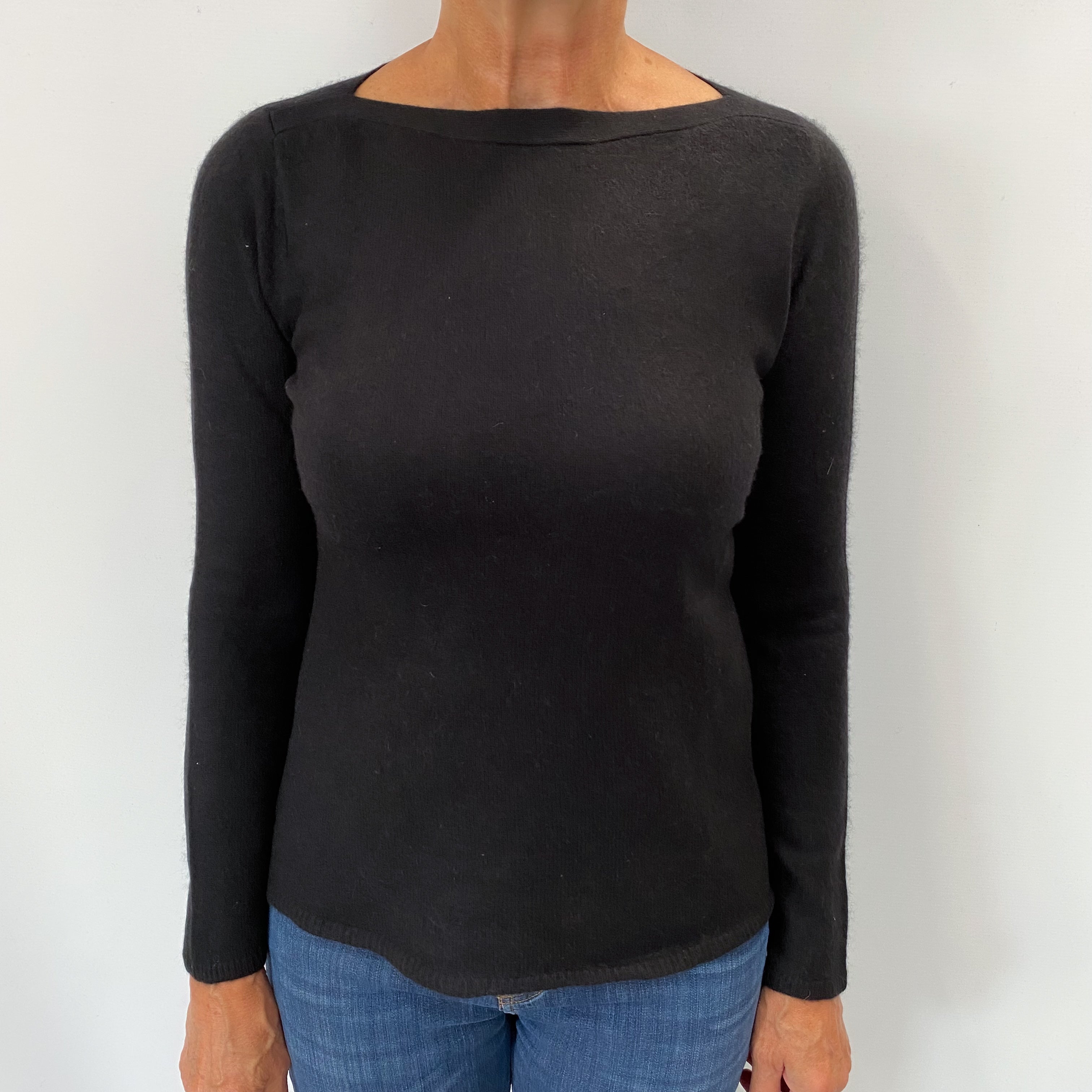 Black Cashmere Boat Neck Jumper Medium