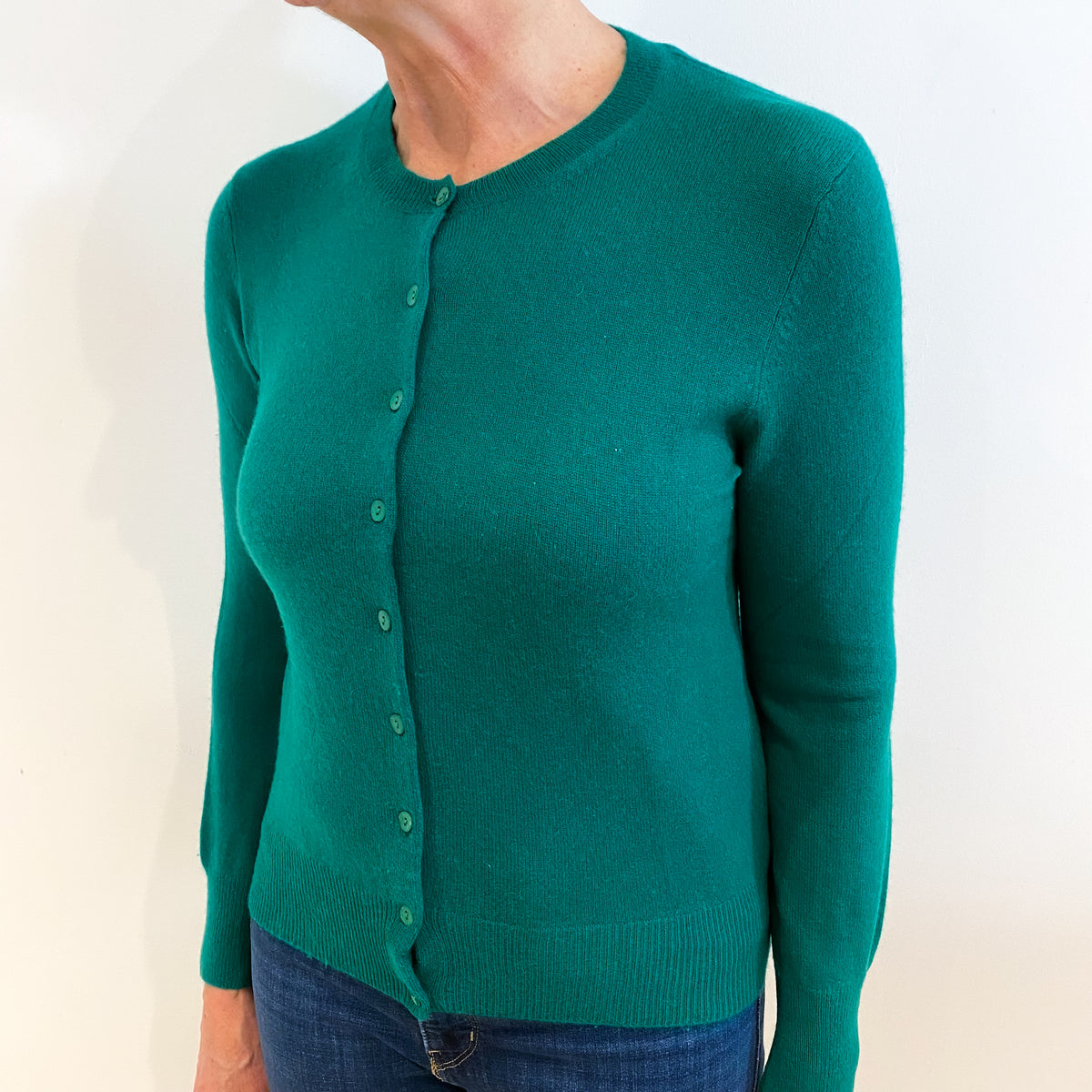 Shamrock Green Cashmere Crew Neck Cardigan Medium