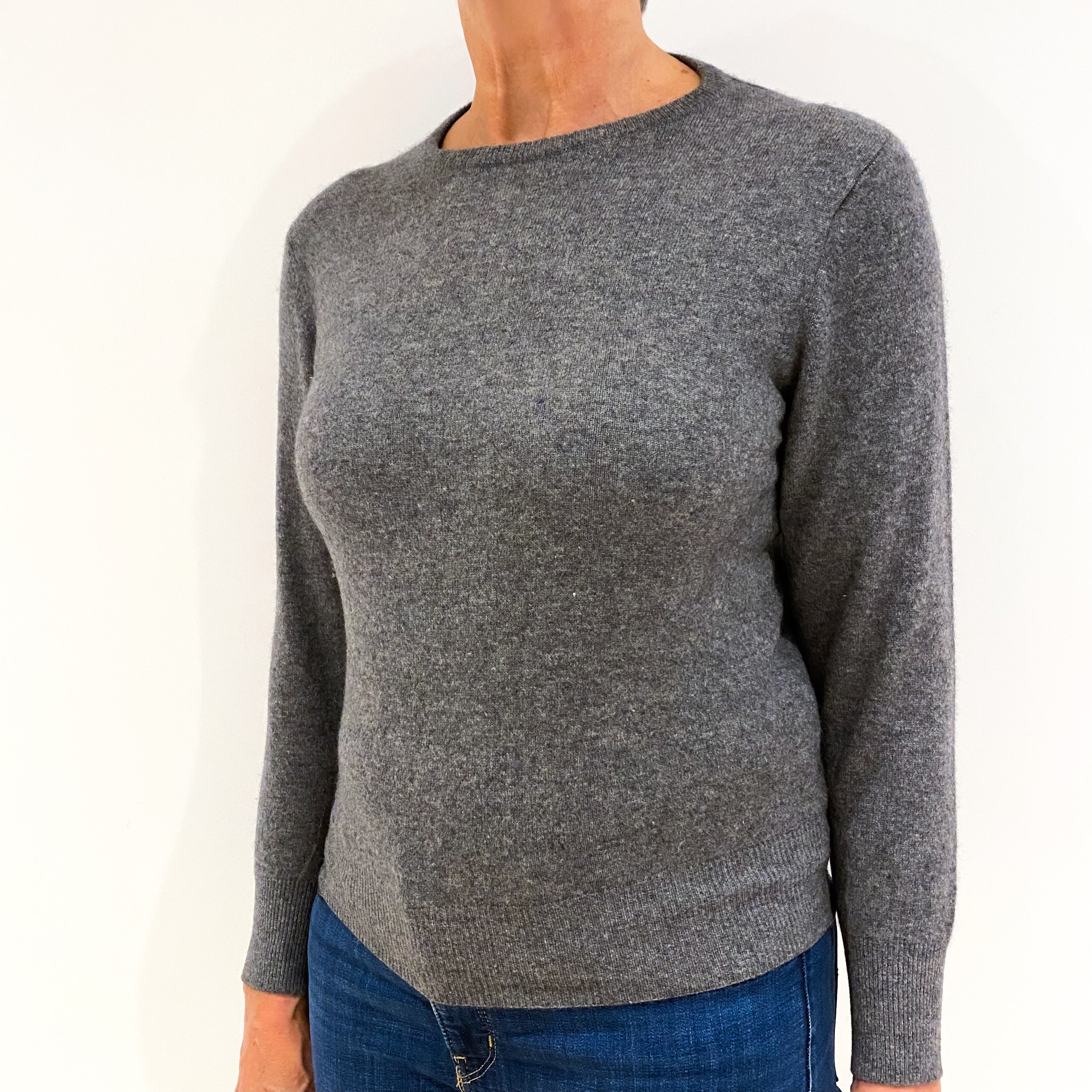 Slate Grey Cashmere Crew Neck Jumper Medium