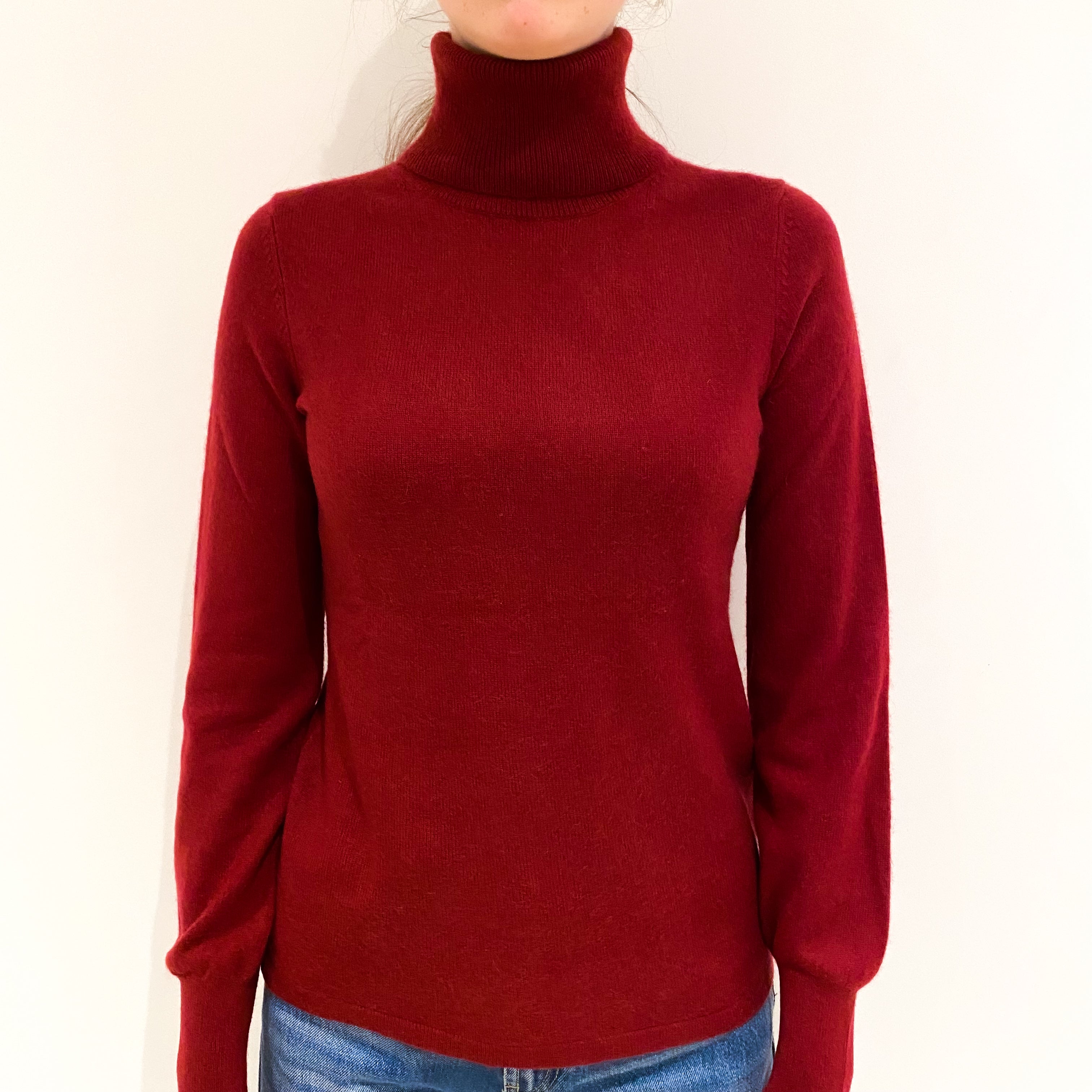 Burgundy Red Cashmere Polo Neck Jumper Extra Small