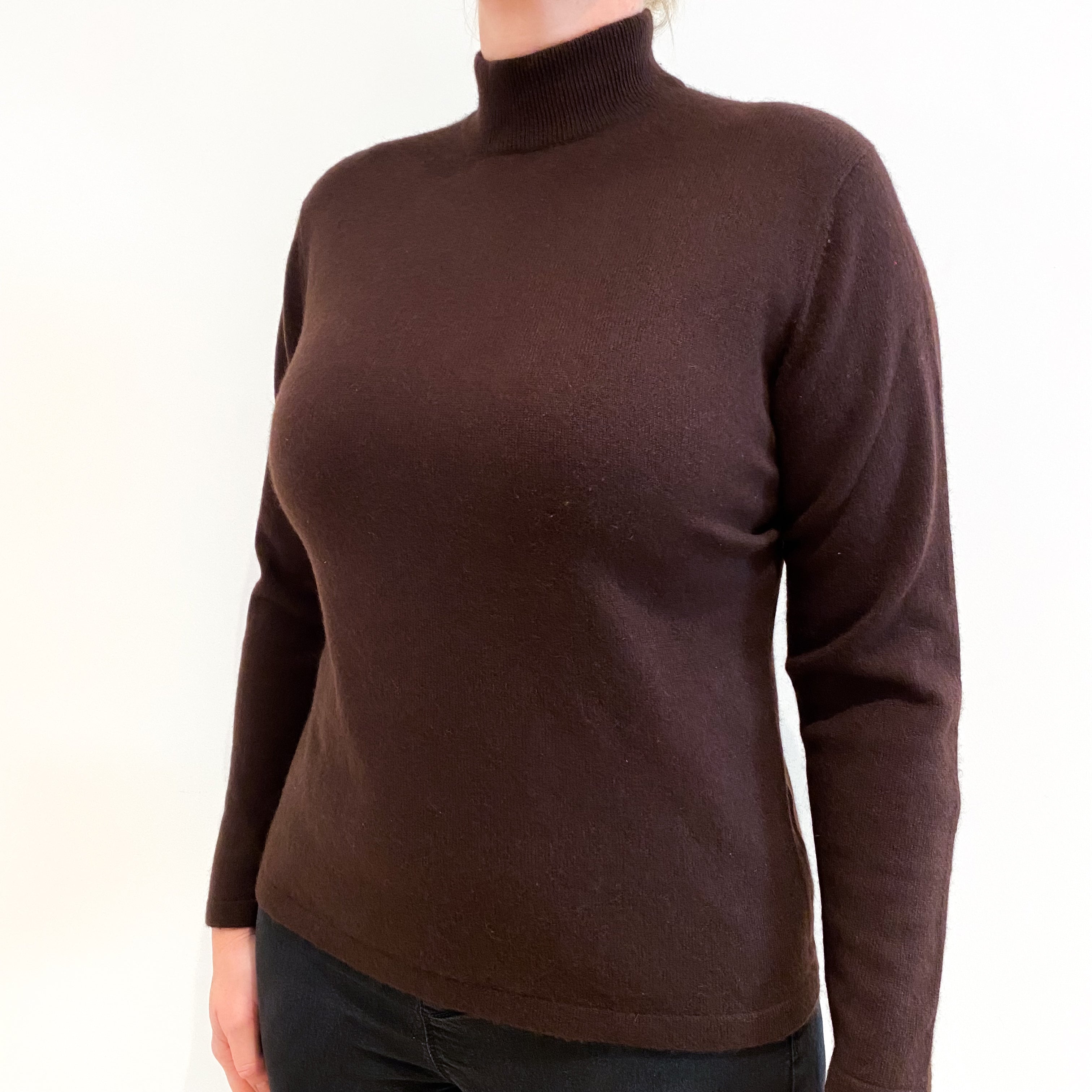 Dark Chocolate Brown Cashmere Turtle Neck Jumper Large