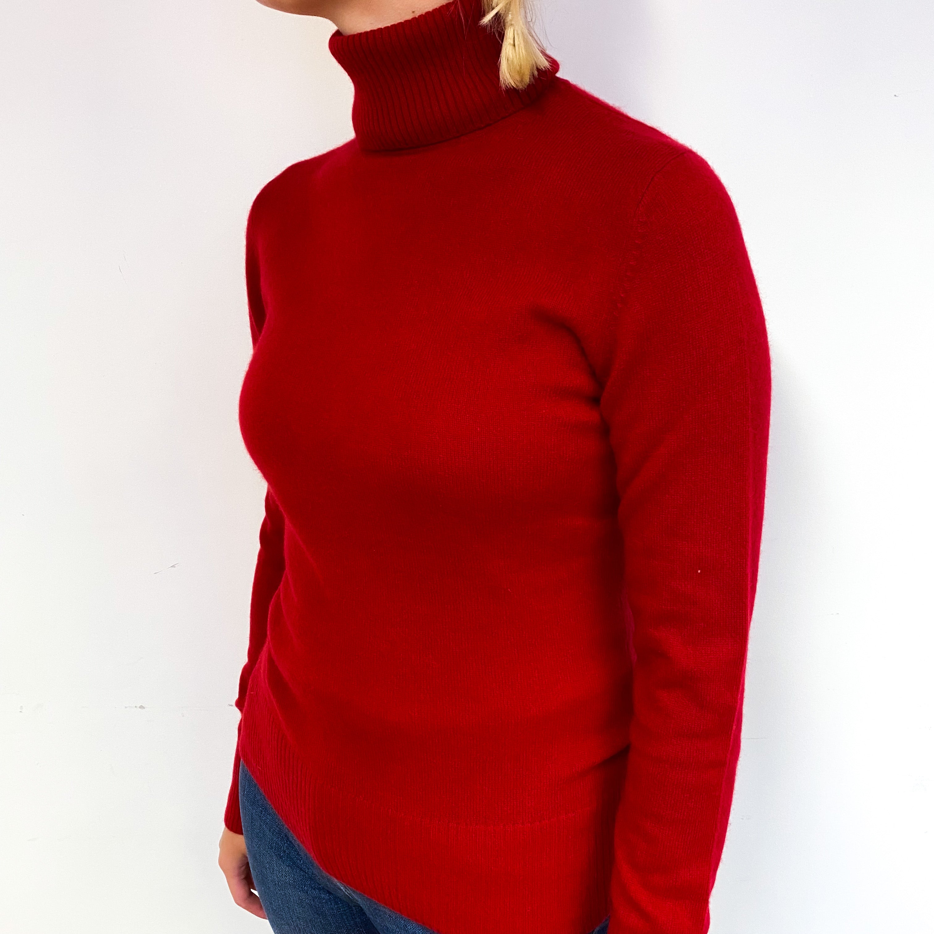 Crimson Red Cashmere Polo Neck Jumper Small