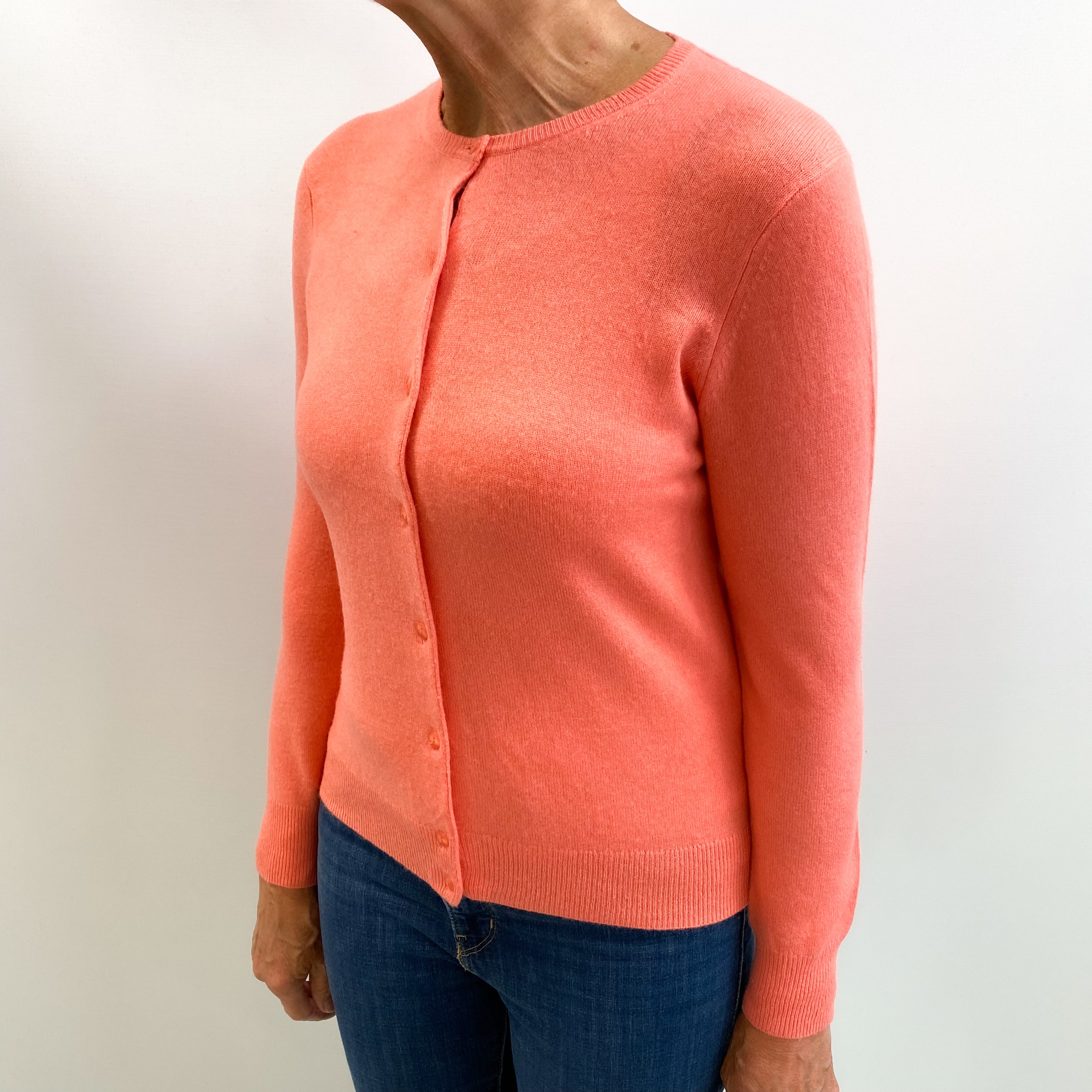 Coral Pink Cashmere Crew Neck Cardigan Medium
