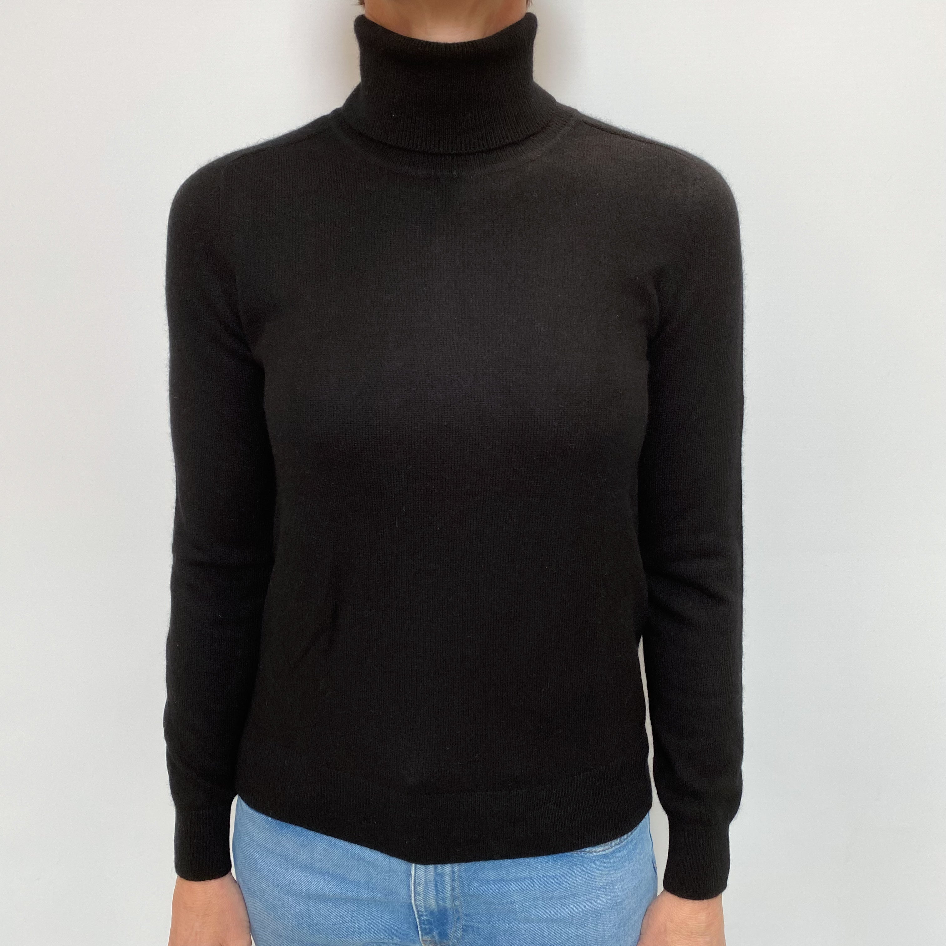 Black Cashmere Polo Neck Jumper Small