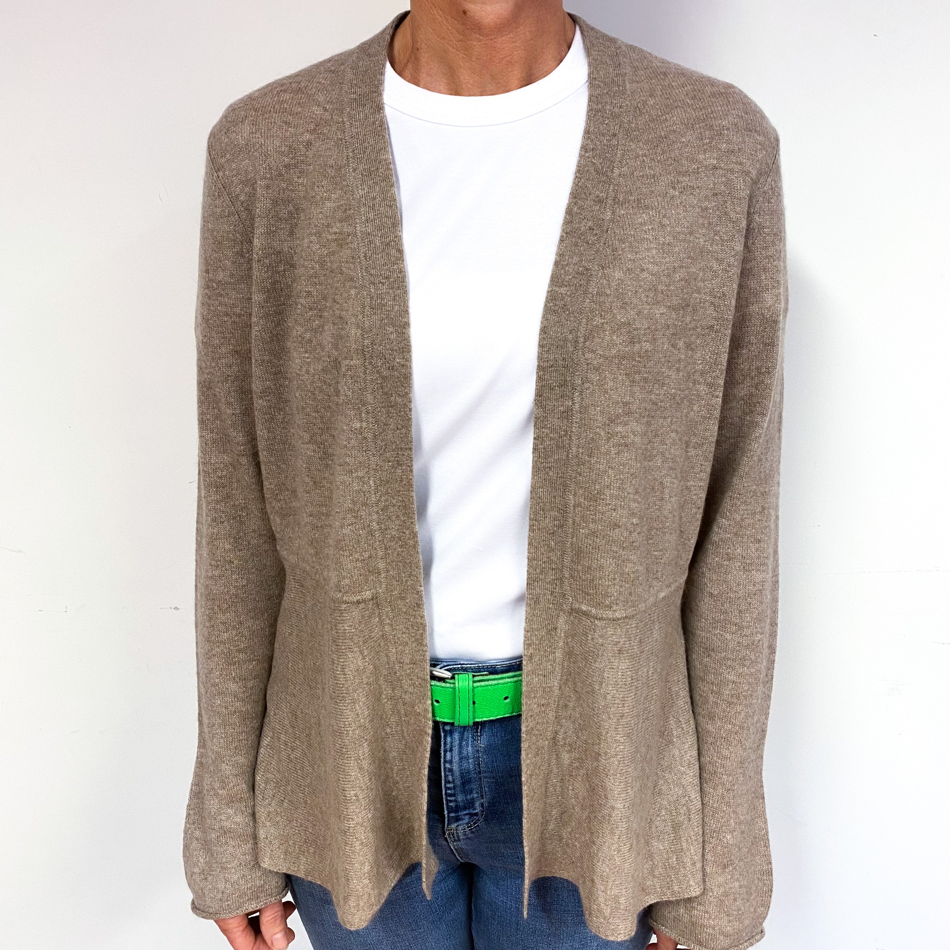 Taupe Brown Cashmere Edge to Edge Cardigan Medium