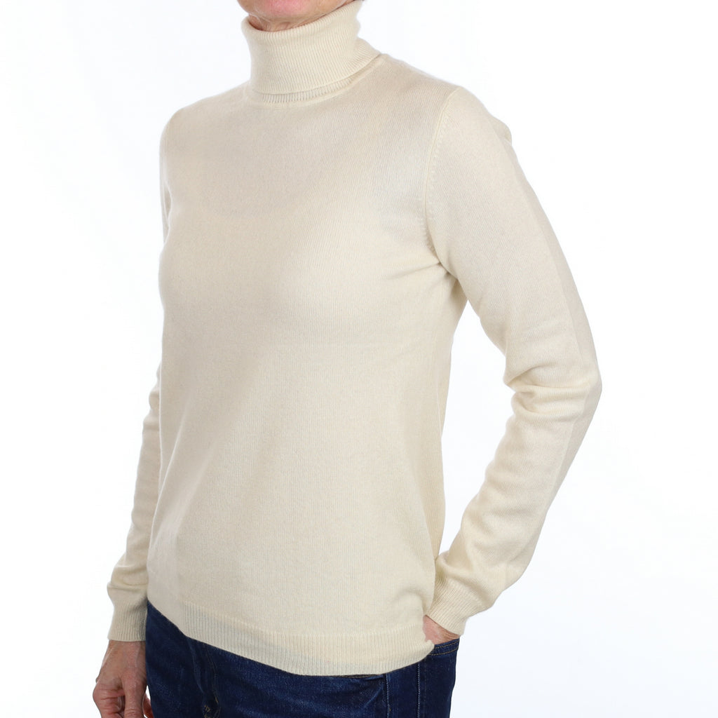 Vanilla Cream Cashmere Polo Neck Jumper Small