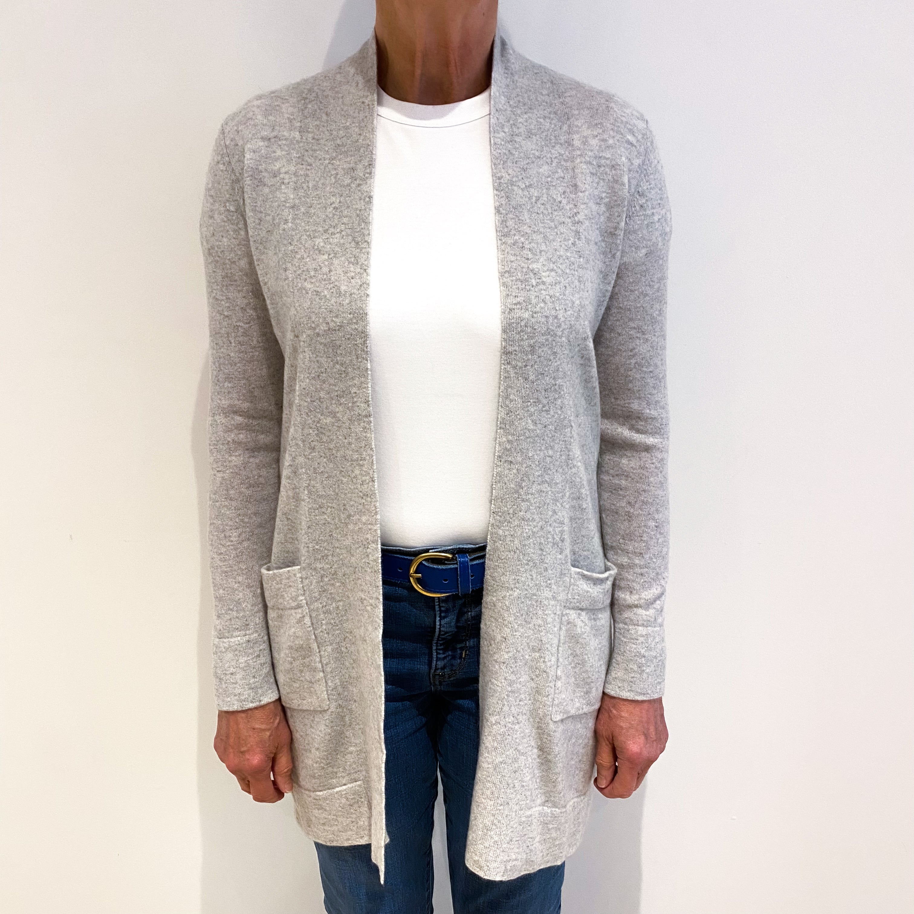 Frost Grey Cashmere Edge To Edge Cardigan With Pockets Medium