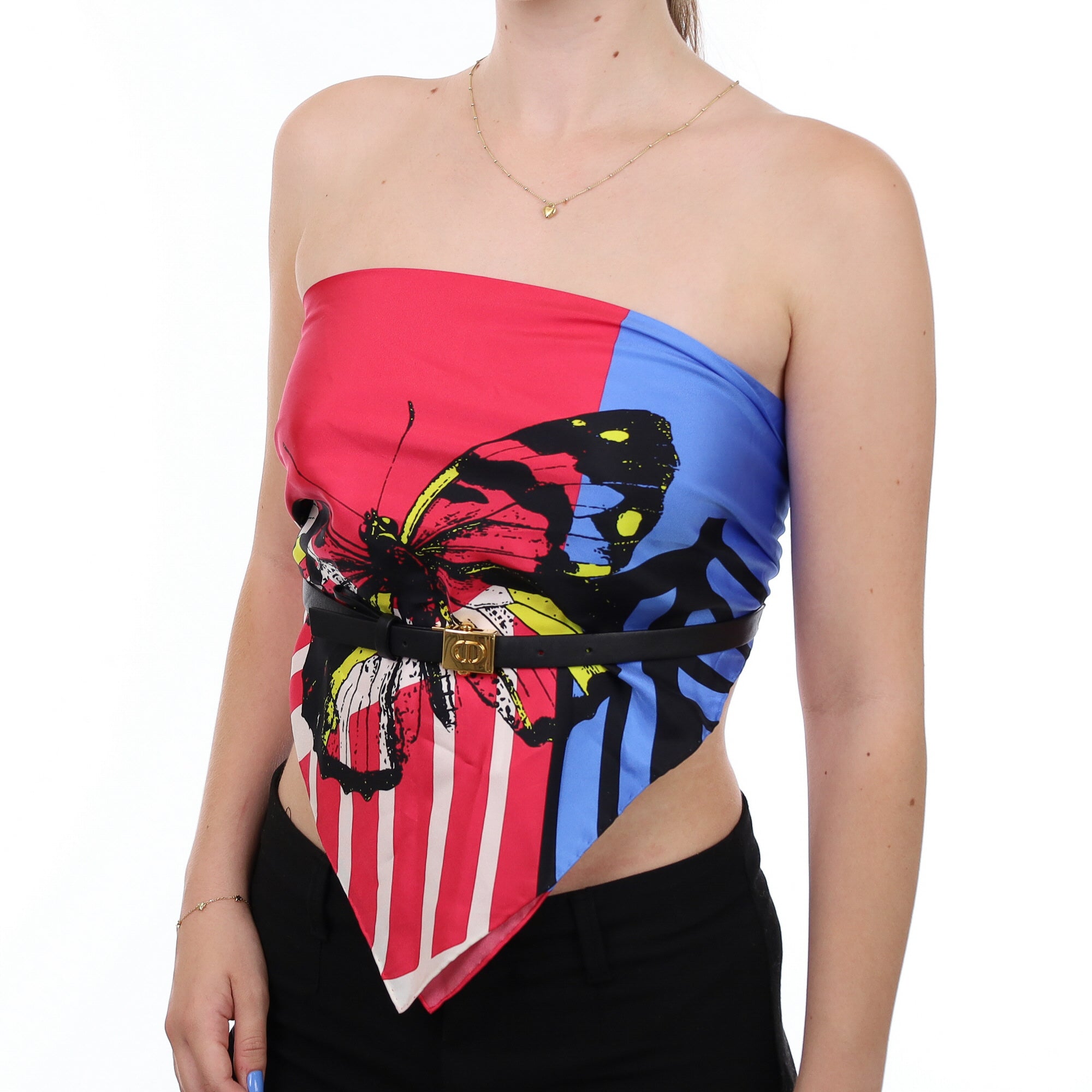 Cristian Dior Silk Top with Belt Extra Small