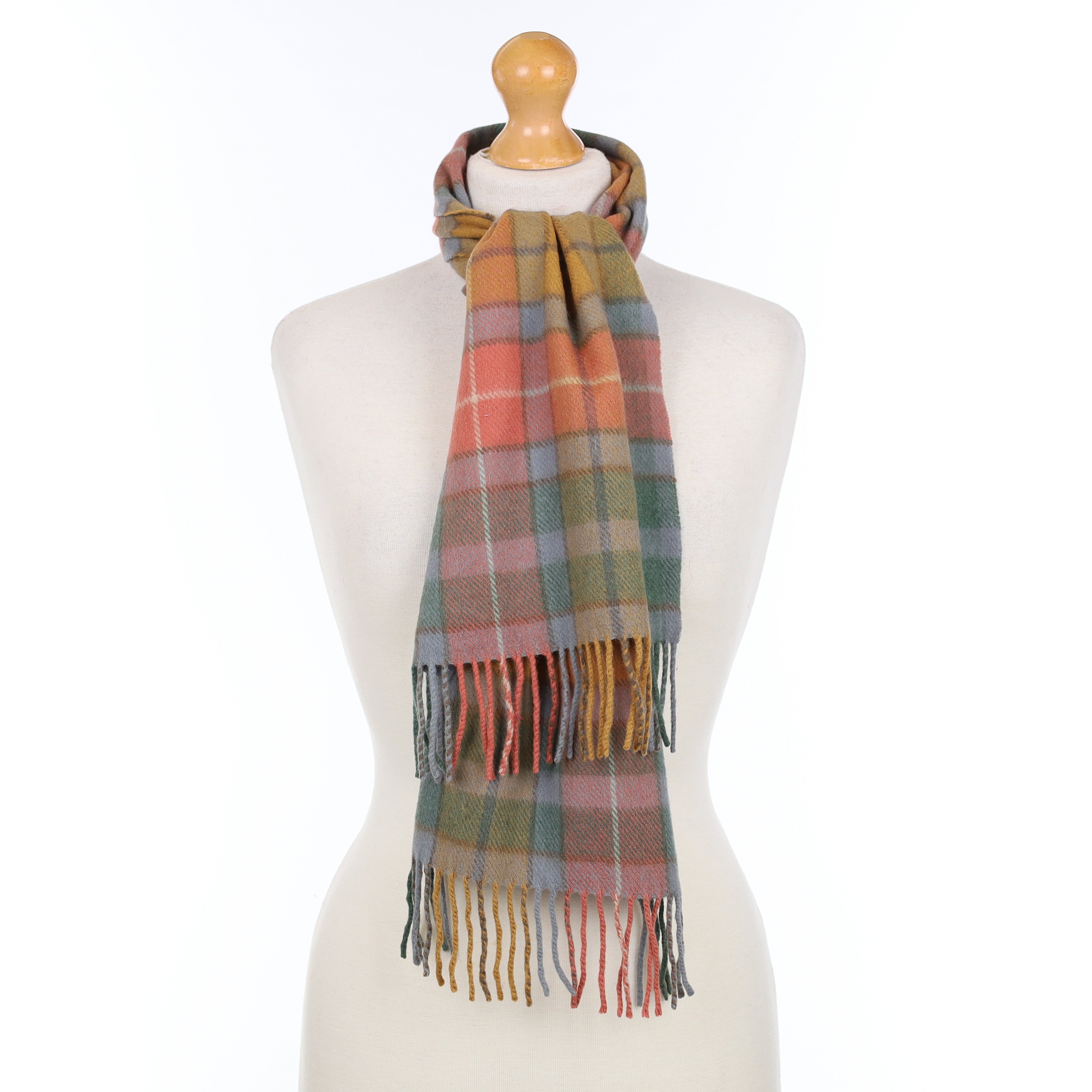 Orange Green and Blue Plaid Cashmere Woven Scarf