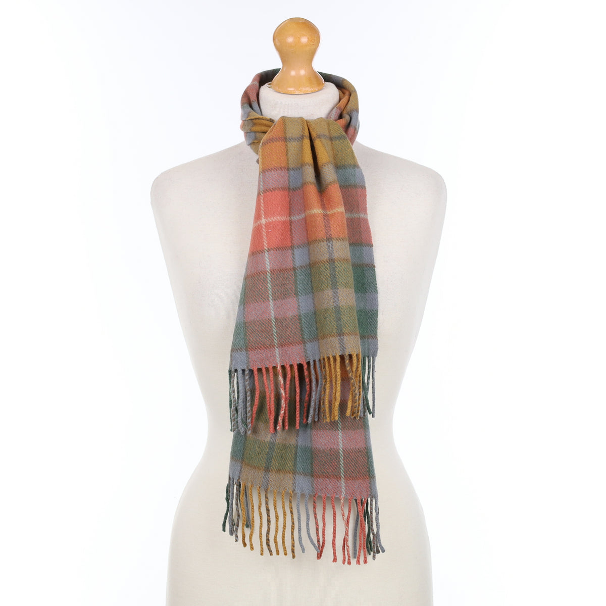 Orange Green and Blue Plaid Cashmere Woven Scarf