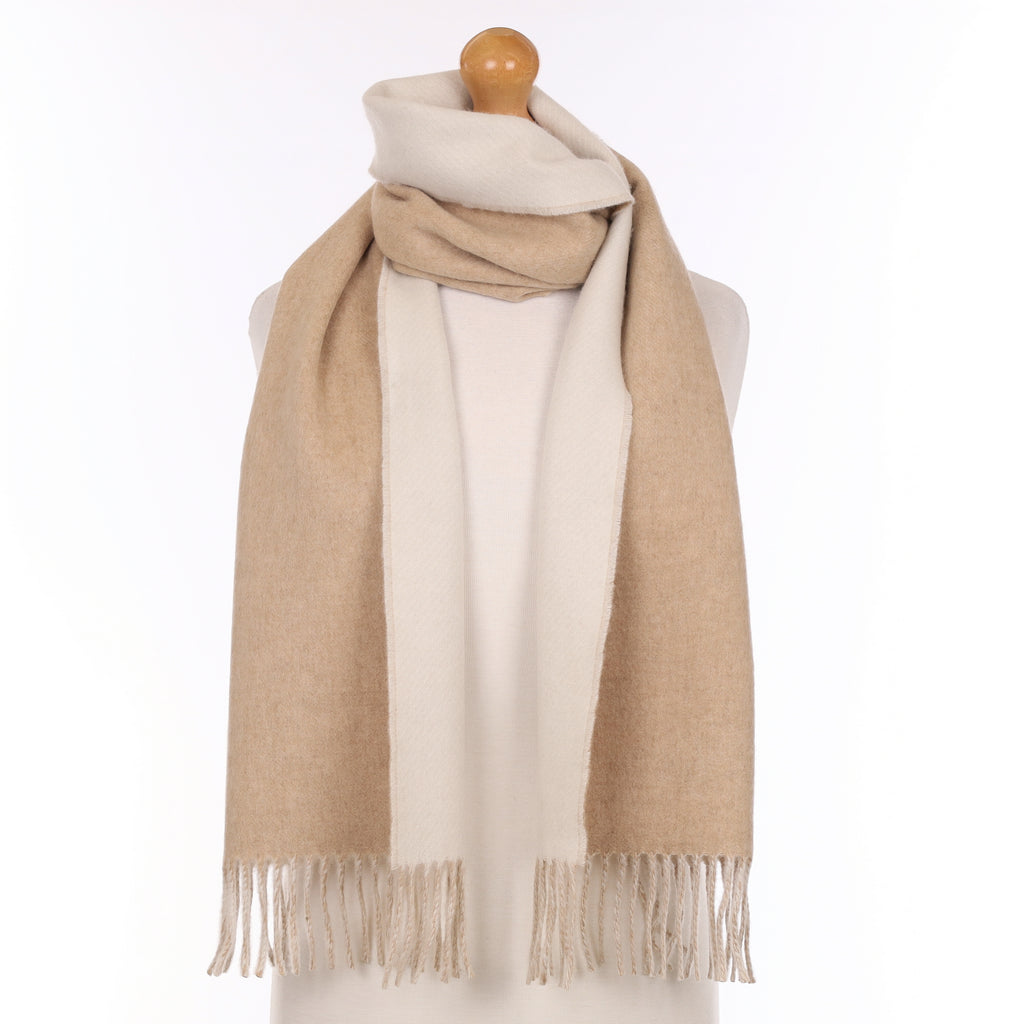 Alex Begg Camel & Ivory Heavy Woven Cashmere Scarf
