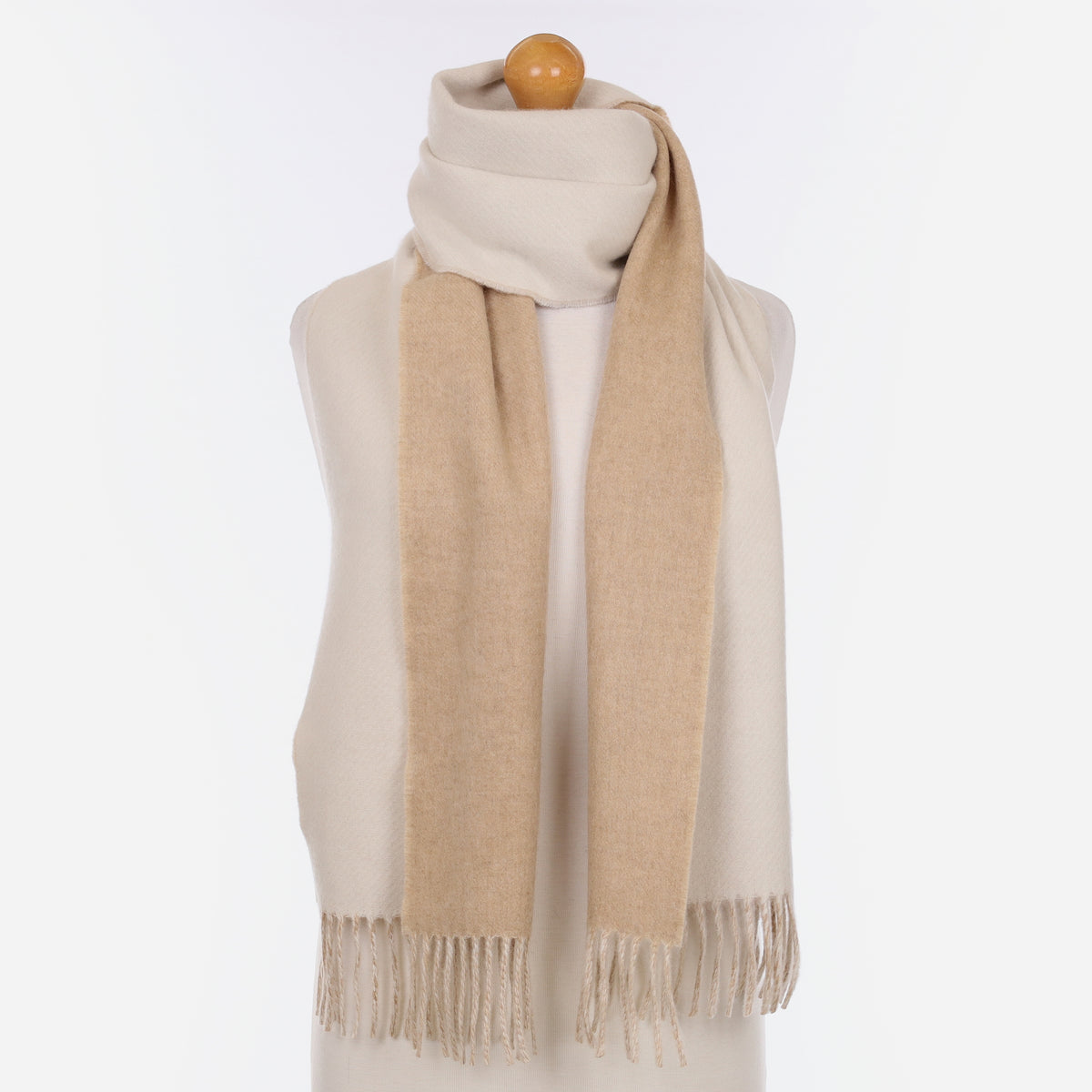Alex Begg Camel & Ivory Heavy Woven Cashmere Scarf
