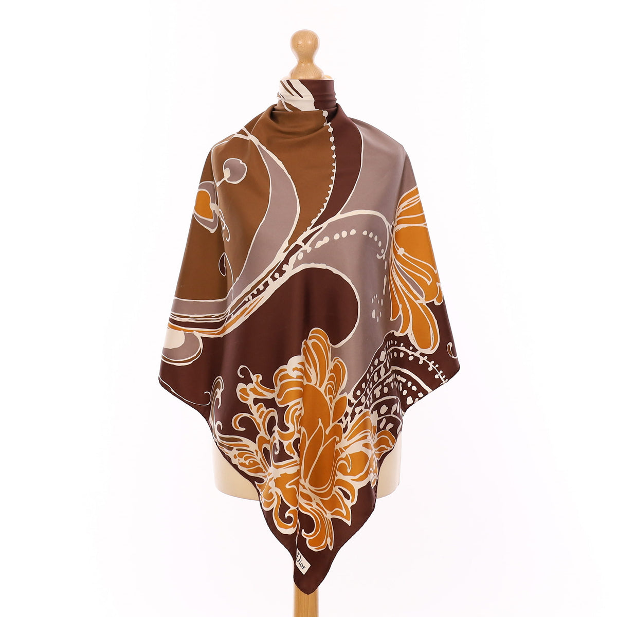 Christian Dior Brown Retro Vintage Silk Scarf