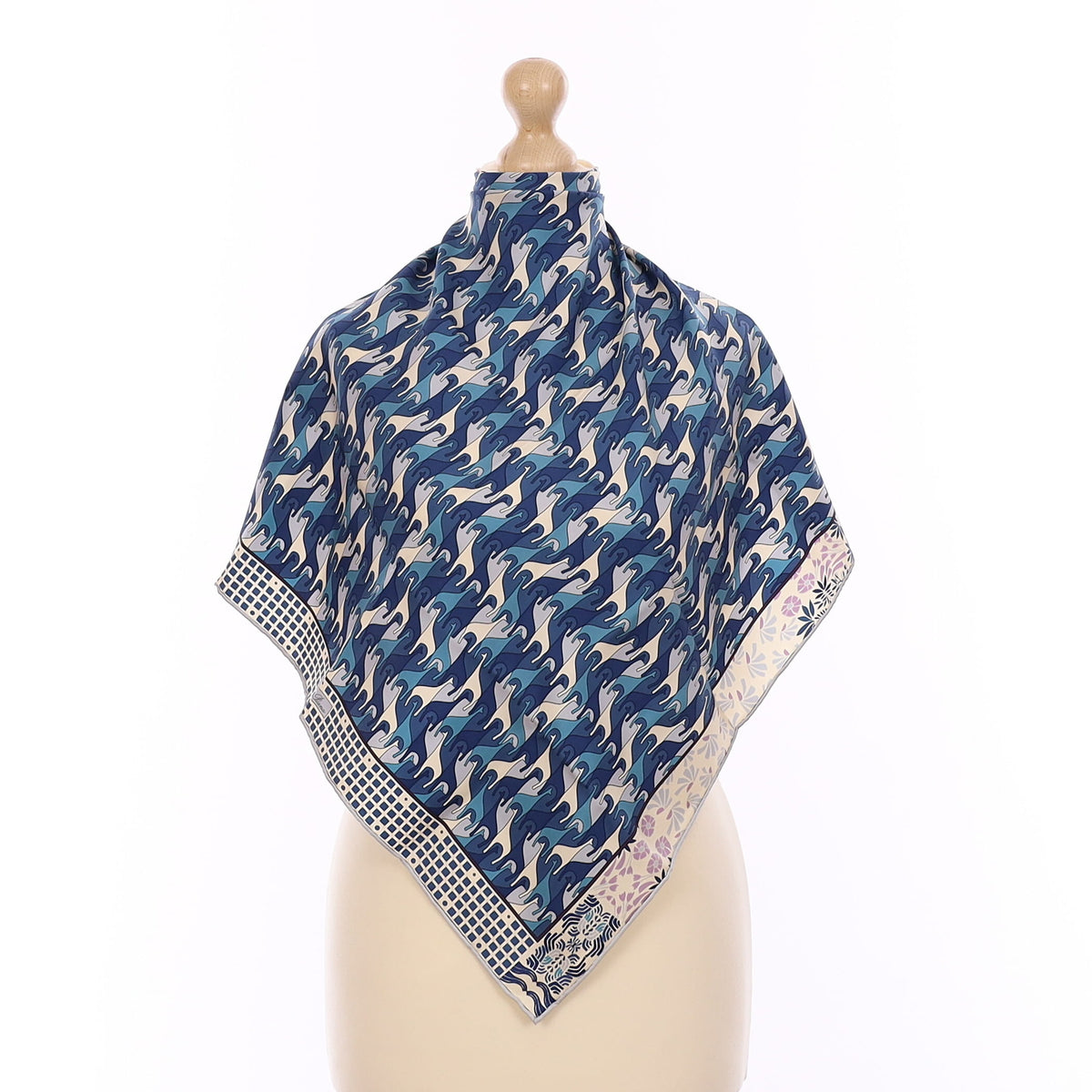 Brand New Loro Piana Blue Giraffe Silk Scarf
