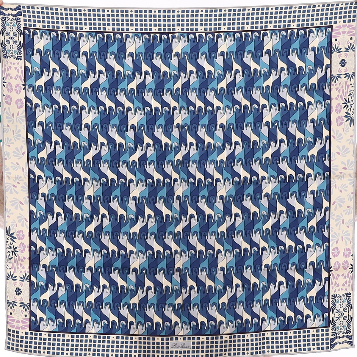 Brand New Loro Piana Blue Giraffe Silk Scarf