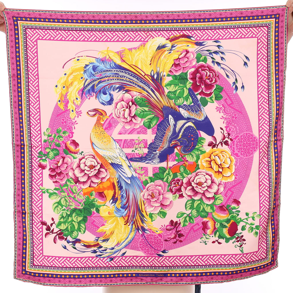 Pristine Shanghai Tang Pink Pattern Silk Scarf