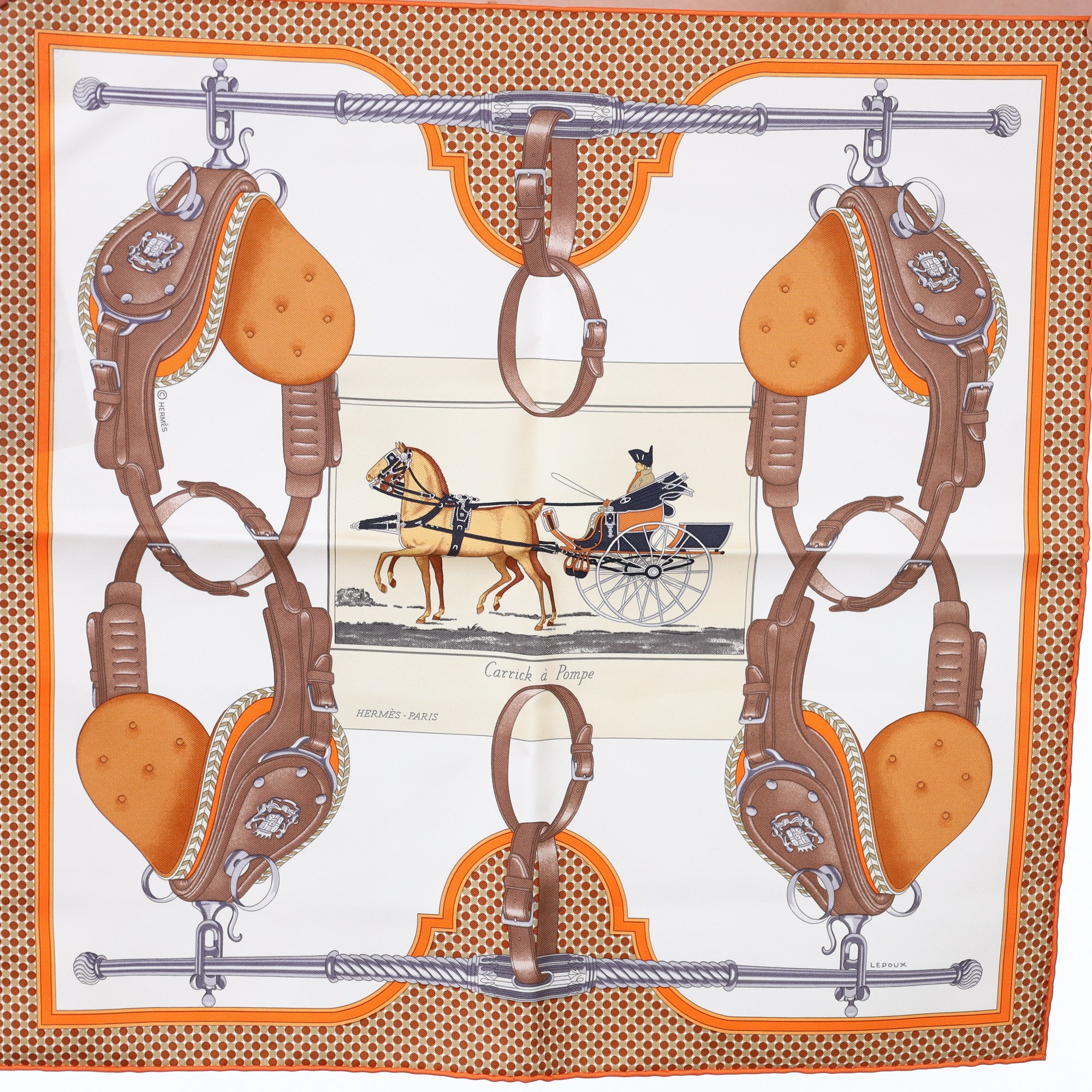 Brand New Boxed Hermès 45 Carrick à Pompe Silk Scarf