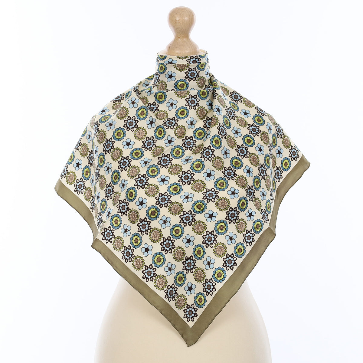 Brand New Olive Green Floral Silk Scarf