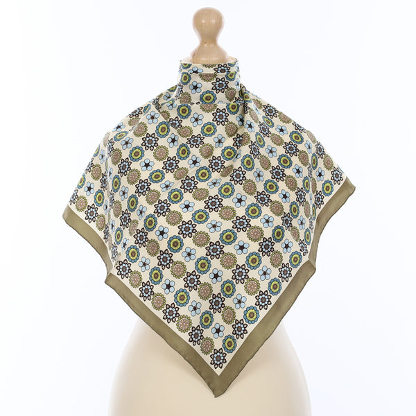 Brand New Olive Green Floral Silk Scarf